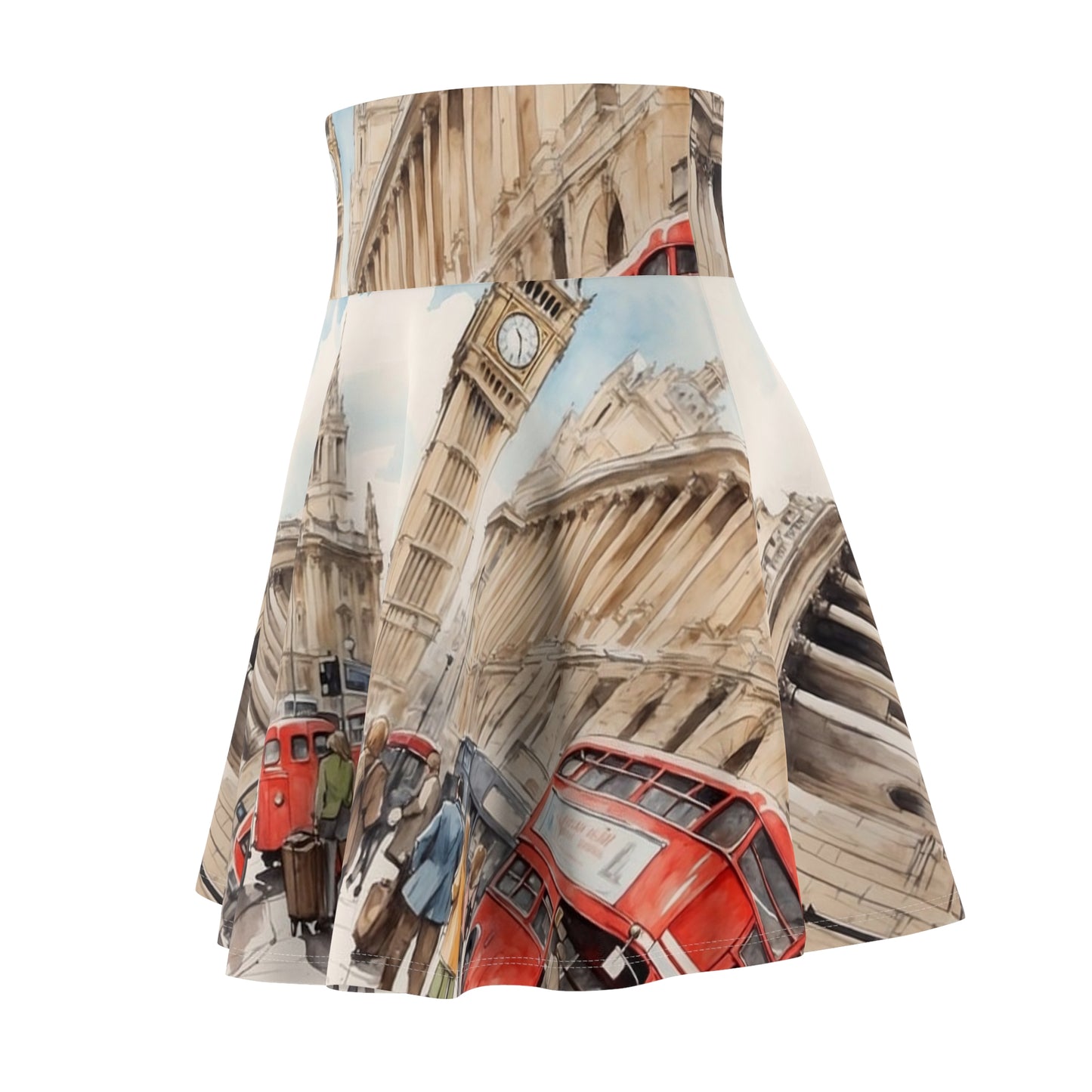 Women's London Scene Skater Skirt, Vintage City Print, Summer Fashion, Travel Outfit, Gift for Her, Casual Wear