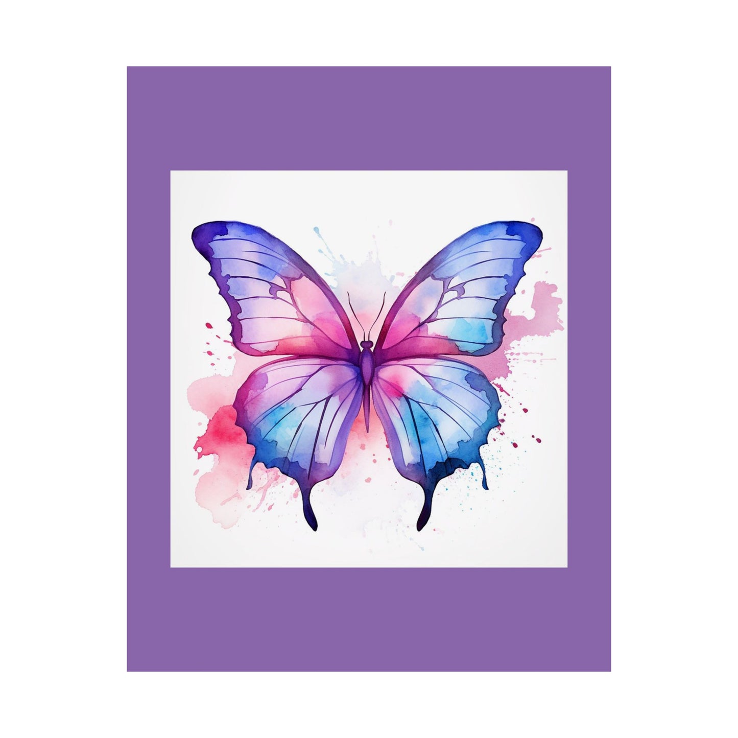 Butterfly Watercolor Matte Poster — Purple Vertical Art Print