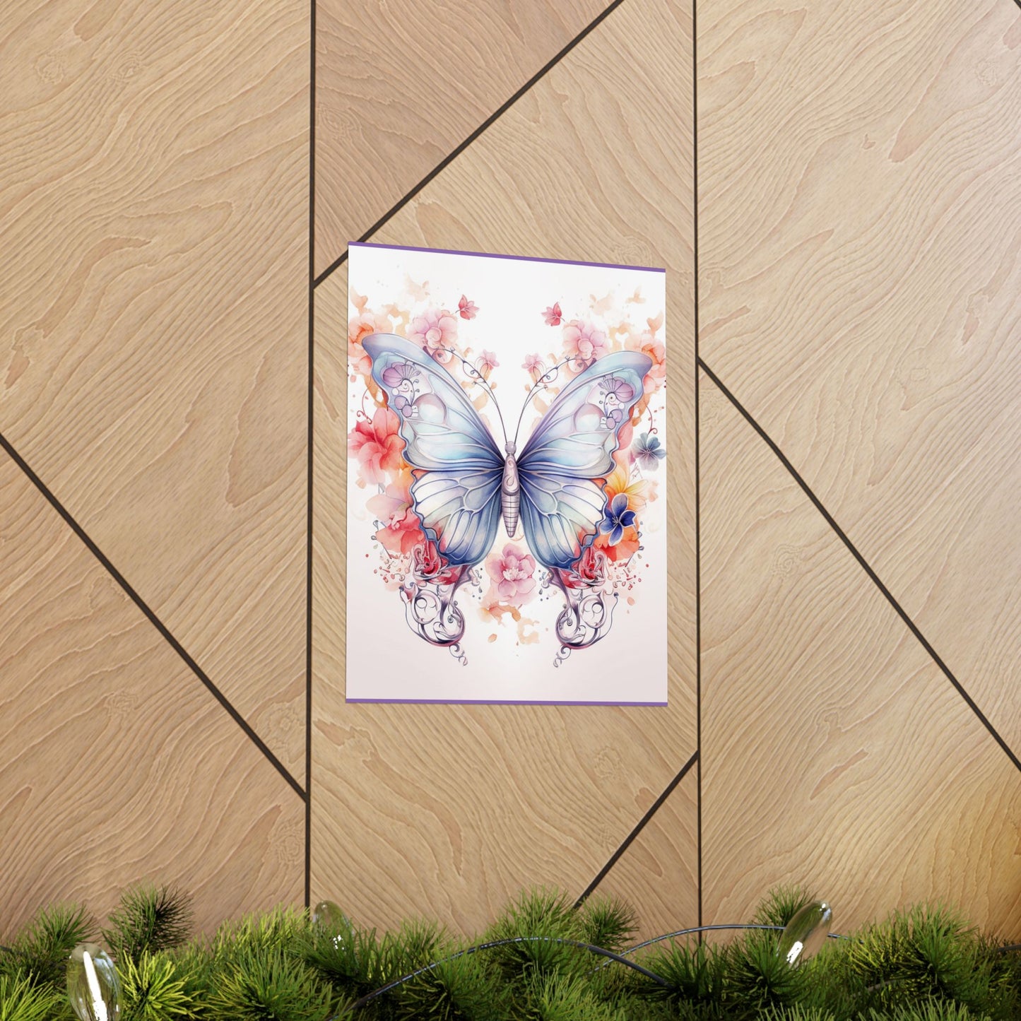 Butterfly Watercolor Wall Poster — Floral Pastel Matte Vertical Print