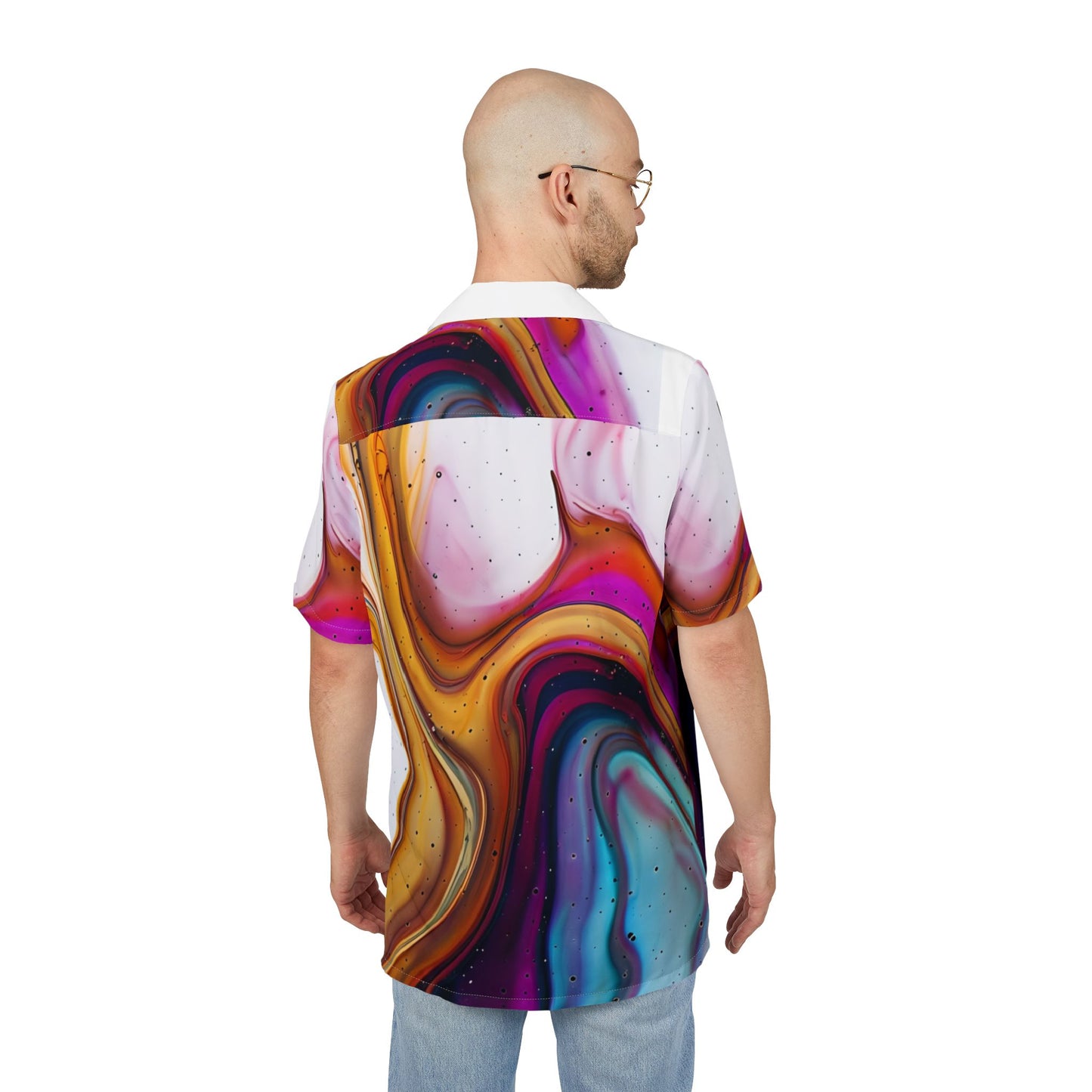 Vibrant Abstract Hawaiian Button-Down Shirt, Summer Casual Wear