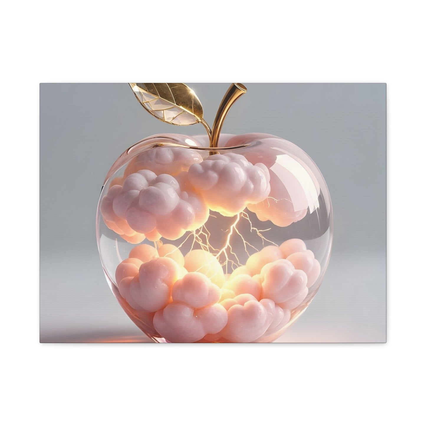 Surreal Glass Apple Canvas – Lightning & Pink Clouds Wall Art