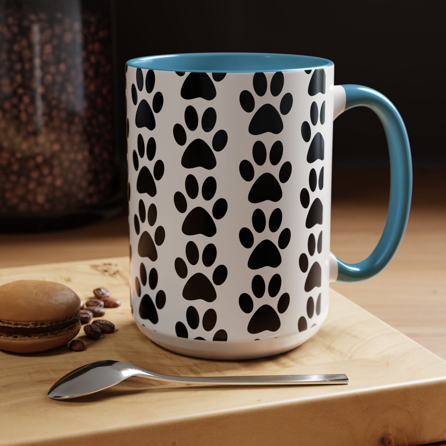 Paw Print Accent Coffee Mug - Dog Lover Gift, Black and White Pet Mug, Cute Animal Decor, Personalized Pet Owner Present, Coffee Tea Cup
