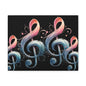 Musical Treble Clef Canvas Wall Art — Pastel Ribbon Notes on Black