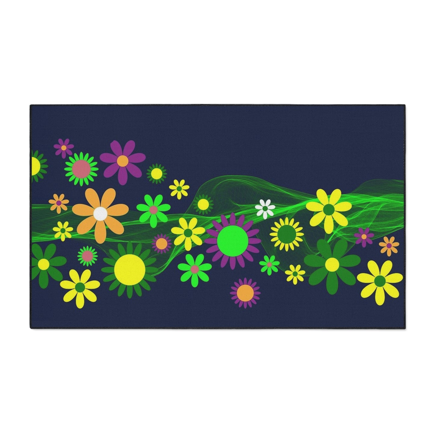 Floral Neon Wave Floor Mat — Heavy-Duty Non-Slip Entry Rug
