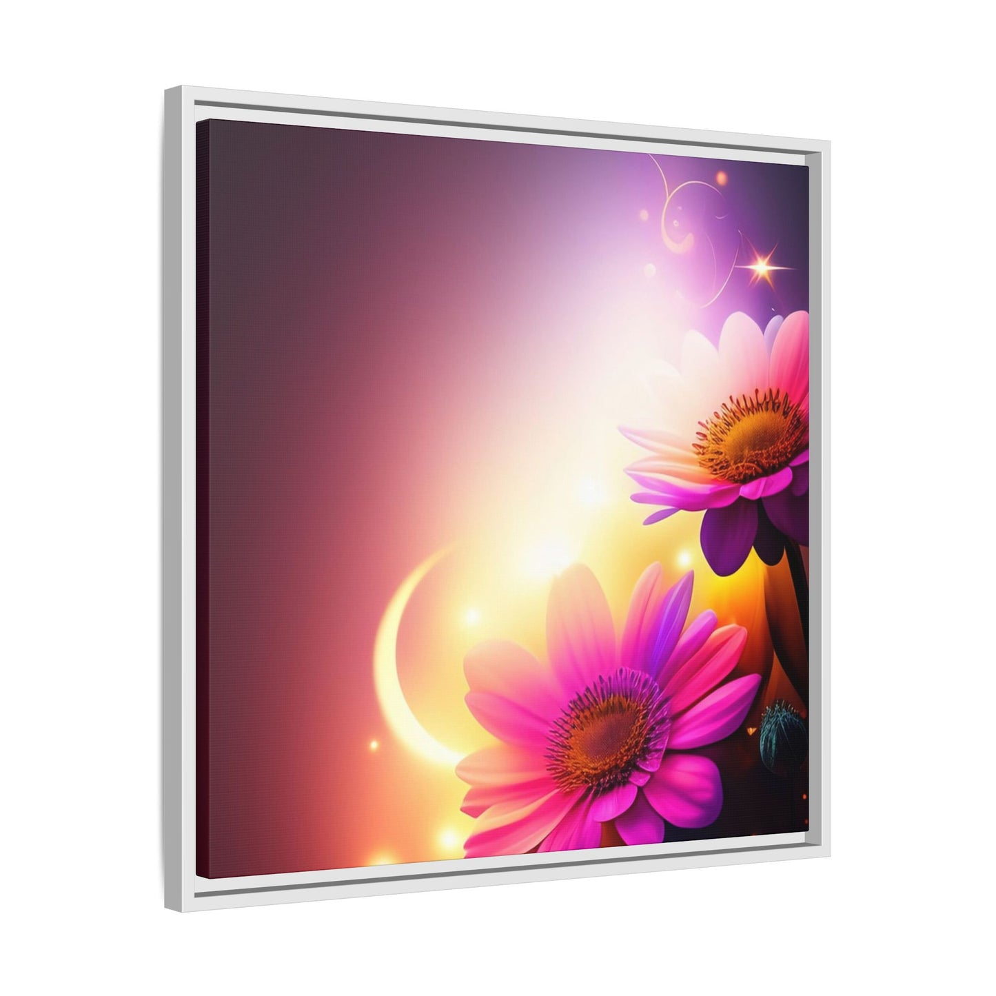 Framed Floral Canvas Art — Pink Daisies Sunset Wall Print