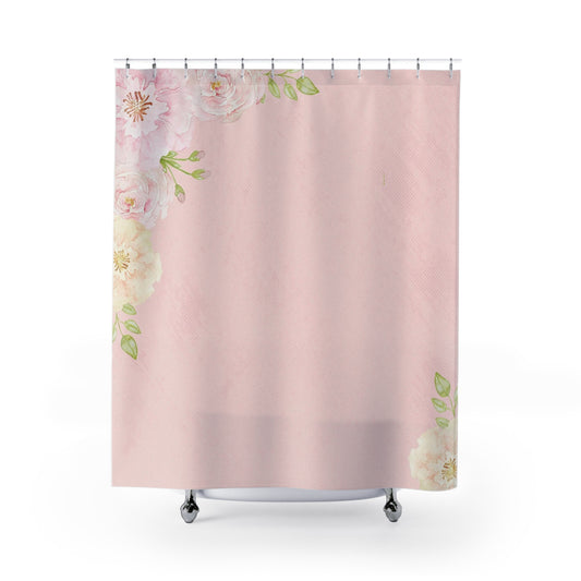 Floral Blush Shower Curtain — Soft Pink Watercolor Roses Bathroom Decor