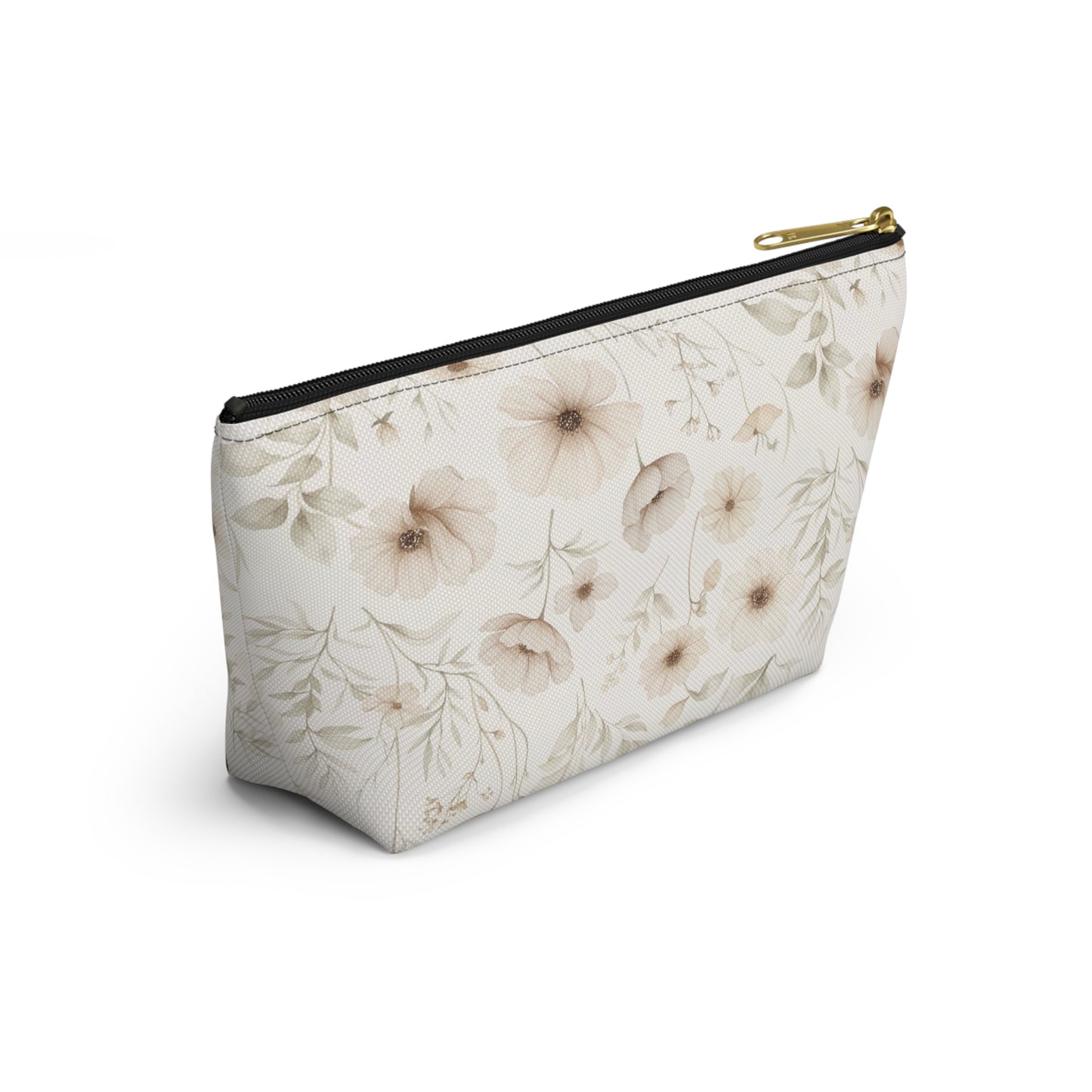 Floral Toile Accessory Pouch — Neutral Vintage Flower Cosmetic Bag
