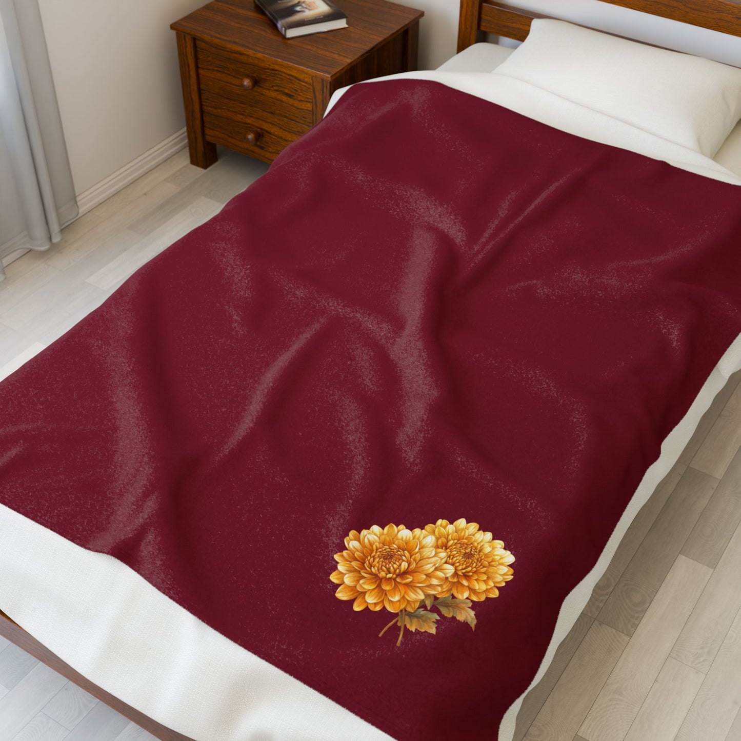 Cozy Velveteen Plush Blanket with Floral Design, Soft Throw Blanket for Home, Wedding Gift, Autumn Decor, Personalized Gift