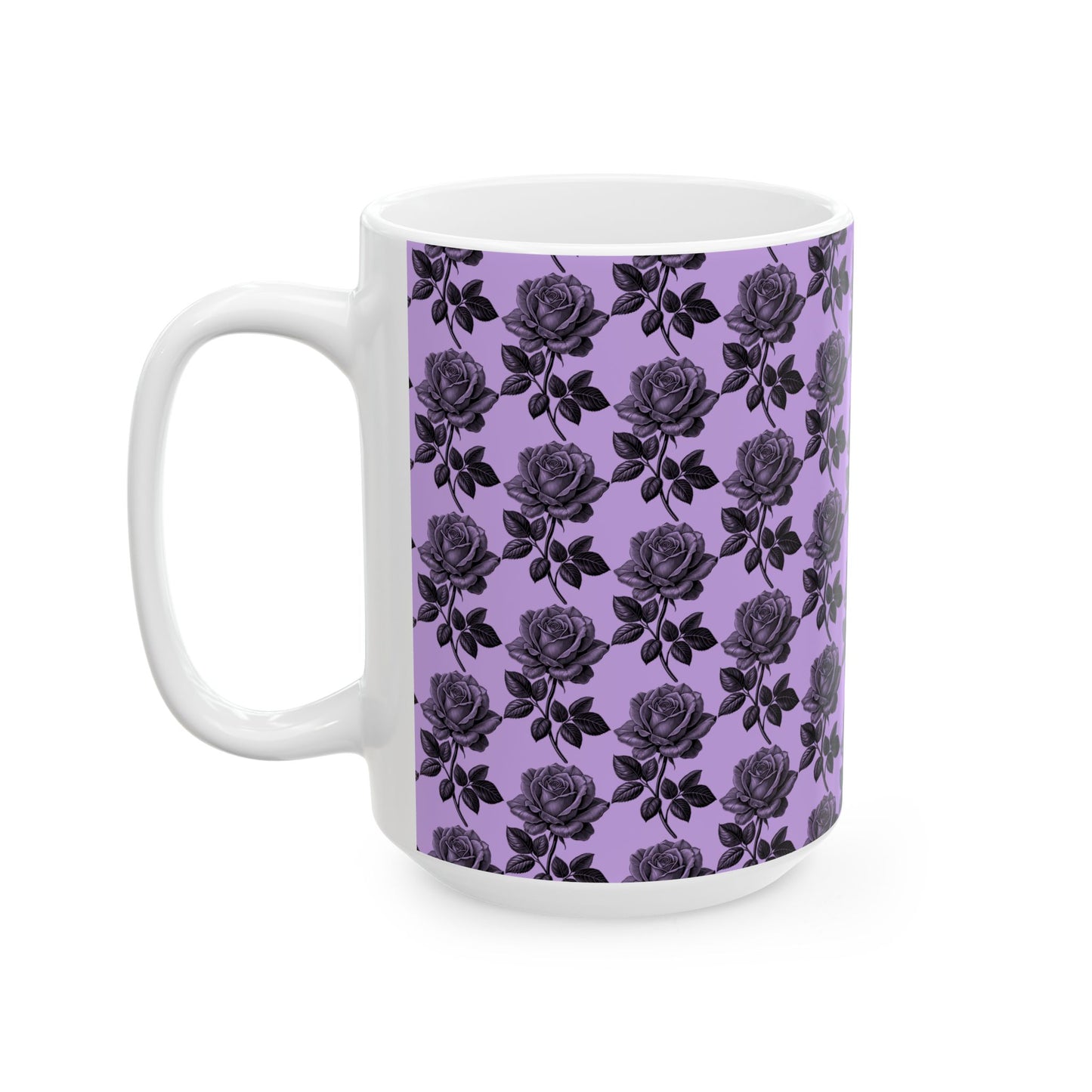 Elegant Black Rose Ceramic Mug, Floral Coffee Cup for Home, Office, Gift for Her, Romantic Tea Mug - 11oz, 15oz