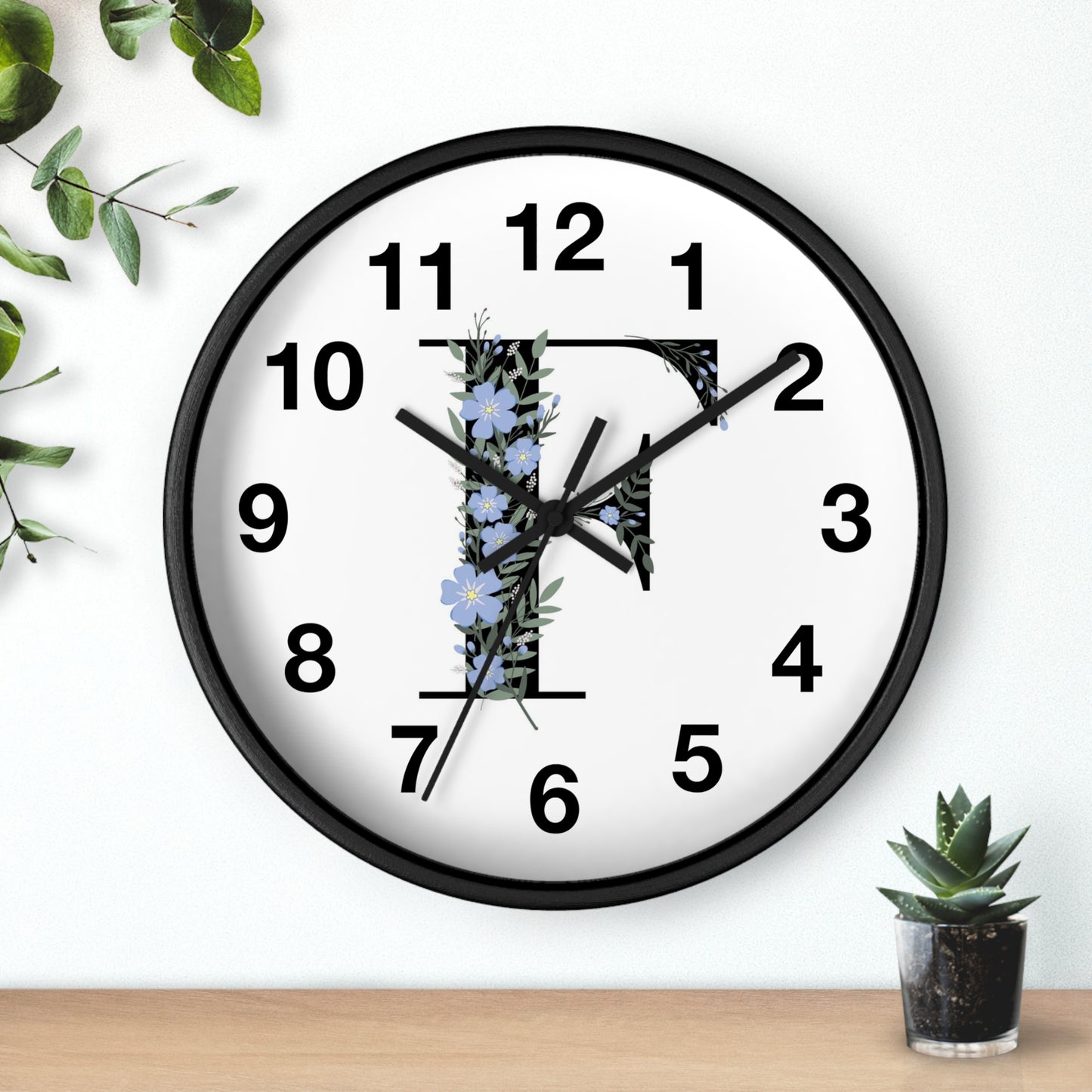 Personalized Floral Initial Wall Clock - Beautiful Home Decor, Gift for Her, Wedding, Housewarming, Mother's Day, Custom Timepiece