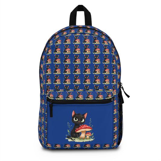 Whimsical Cat Backpack with Mushroom Design, Cute School Bag, Pet Lovers Gift, Unique Travel Backpack, Daypack for Kids and Adults