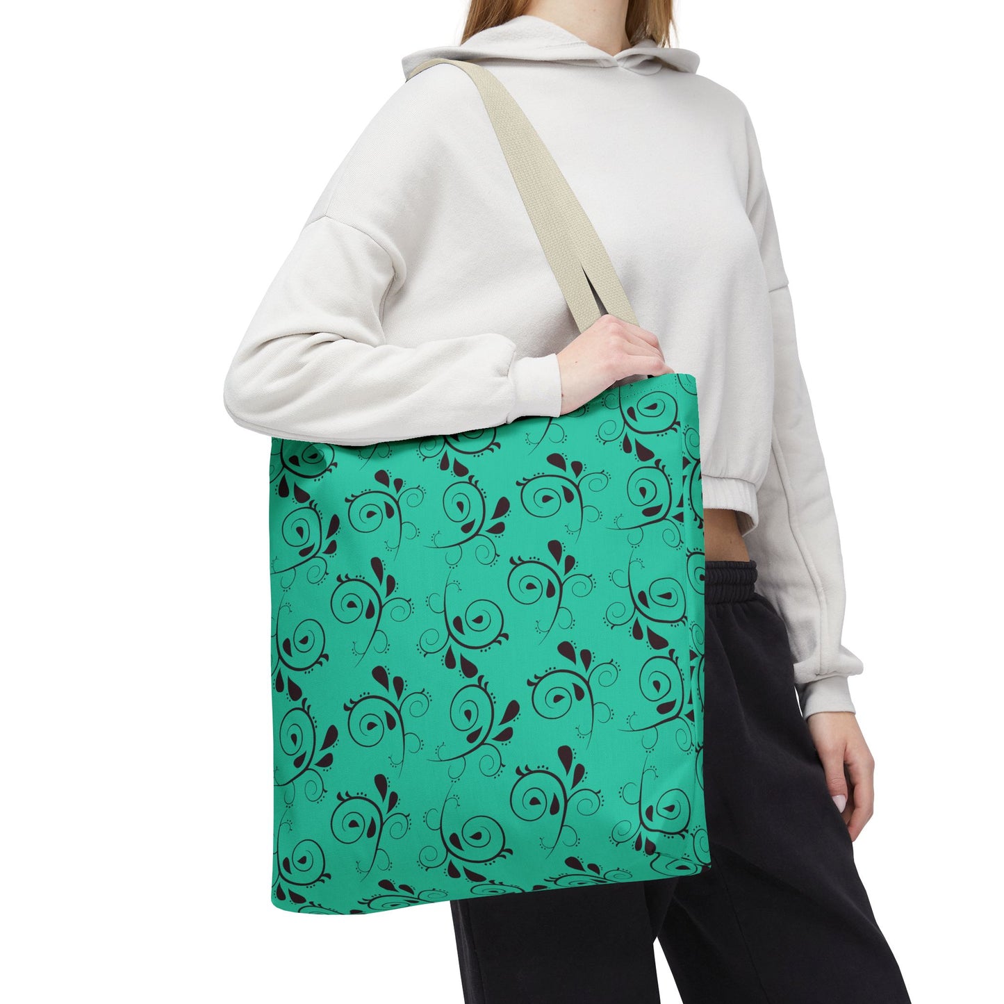 Turquoise Floral Swirl Tote Bag – All-Over Print Stylish Shopping Bag