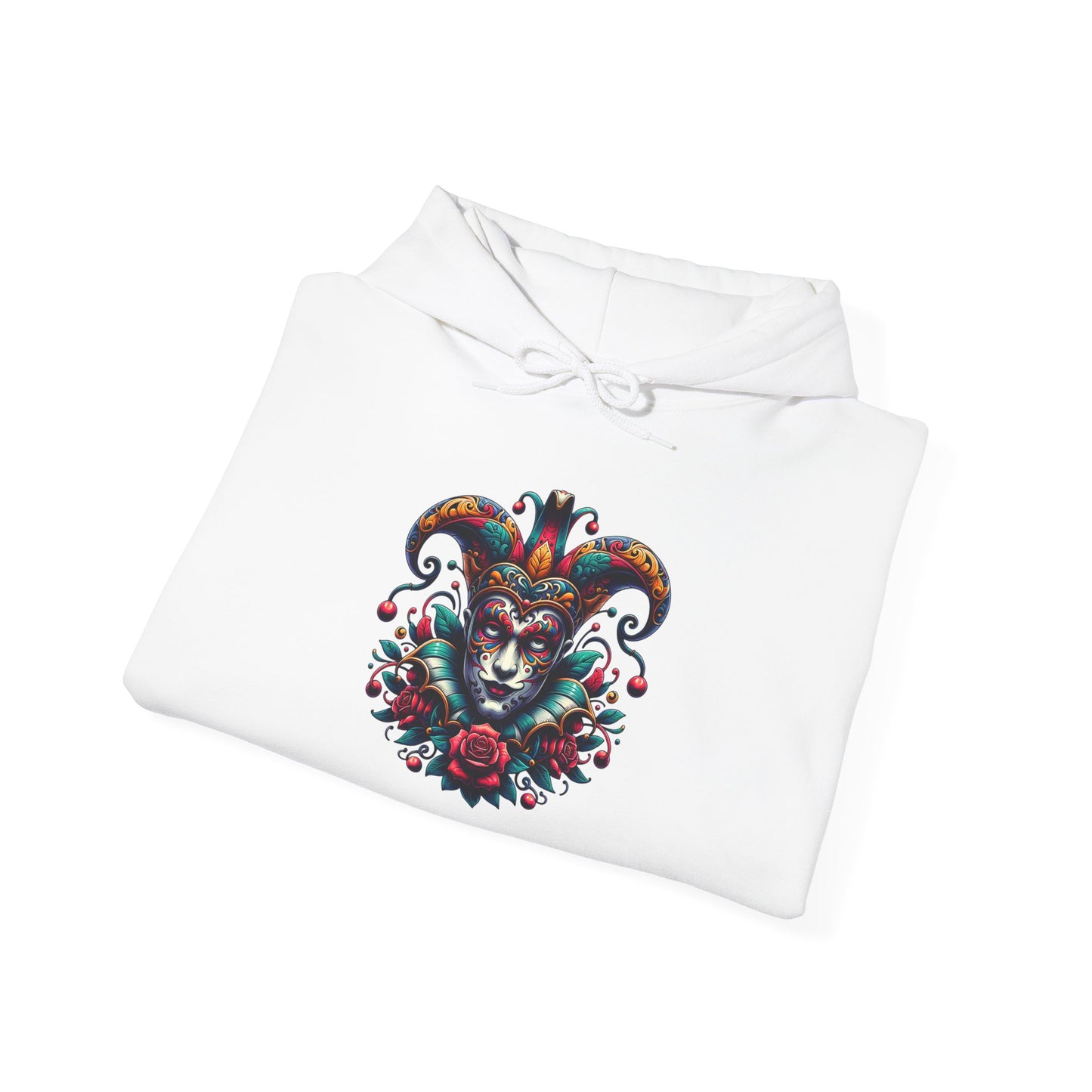 Colorful Jester Hoodie, Unique Graphic Sweatshirt