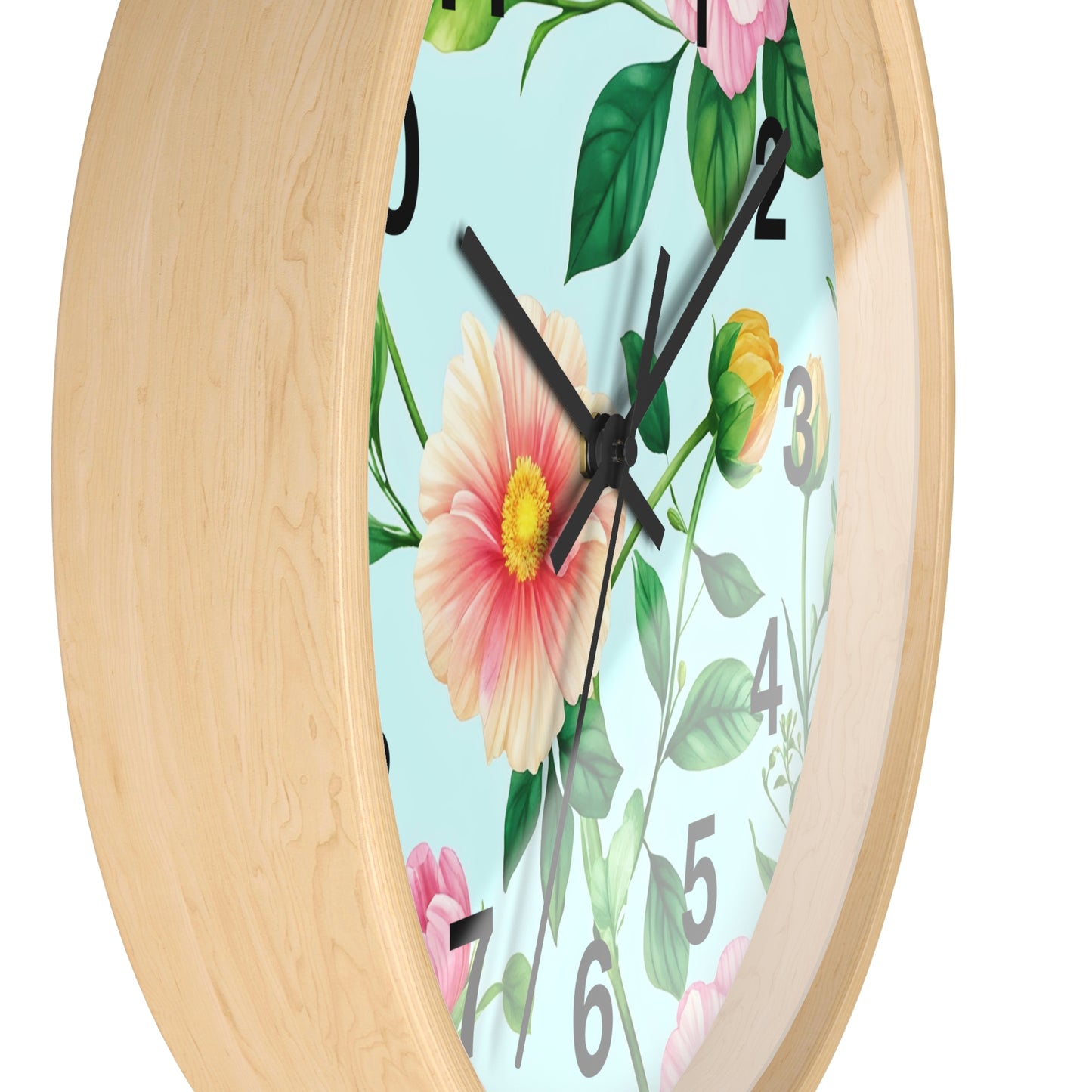 Floral Cottage Wall Clock — Pastel Pink & Green Garden Design