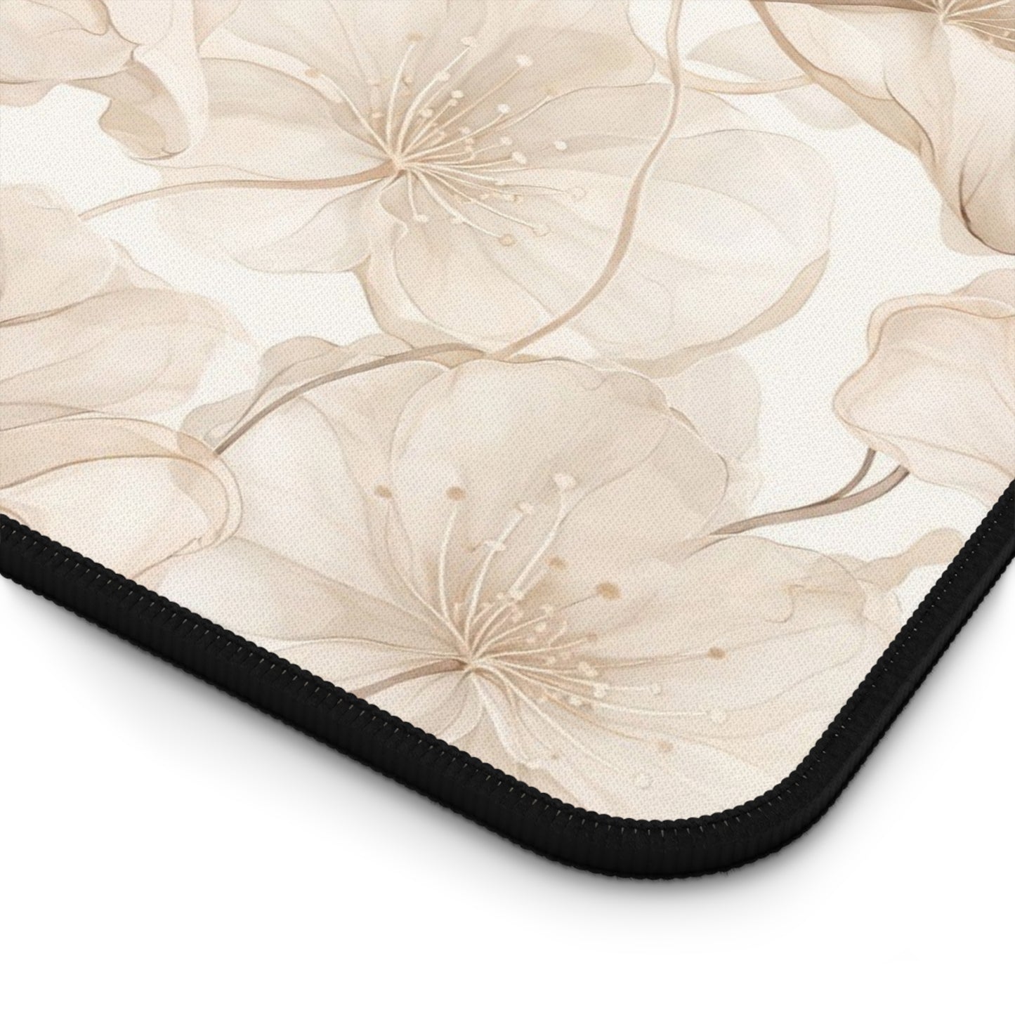 Floral Beige Desk Mat — Neutral Watercolor Ginkgo Mousepad