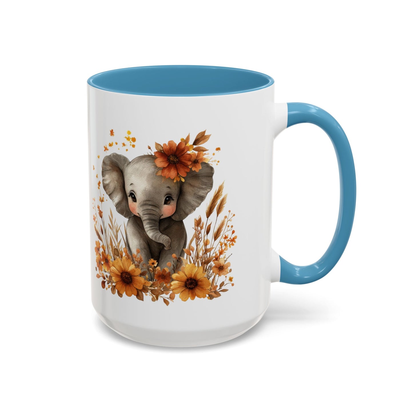 Adorable Elephant Floral Coffee Mug, Cute Animal Mug, Coffee Lover Gift, Kids Mug, Baby Shower Decor