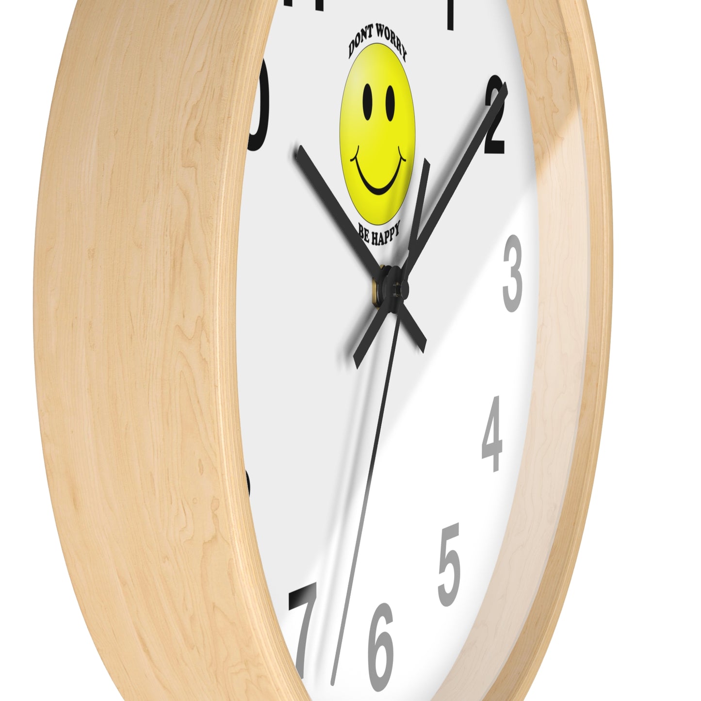 Cheerful Wall Clock with Smiley Face - Don't Worry Be Happy - Home Decor, Gift for Friends, Motivational Decor, Office Wall Art