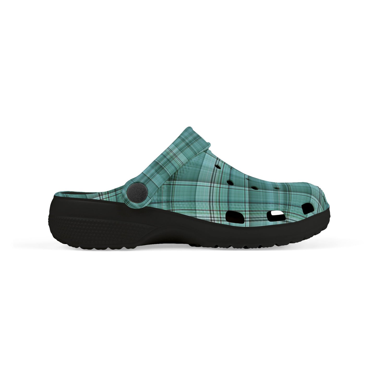 Kids Teal Plaid EVA Foam Clogs — Lightweight Slip-On Sandals for Toddlers & Children