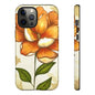 Floral Phone Case with Orange Flower Design, Tough Phone Cover, Floral Gift, Stylish Tech Accessory, Nature Lovers, Spring Vibes