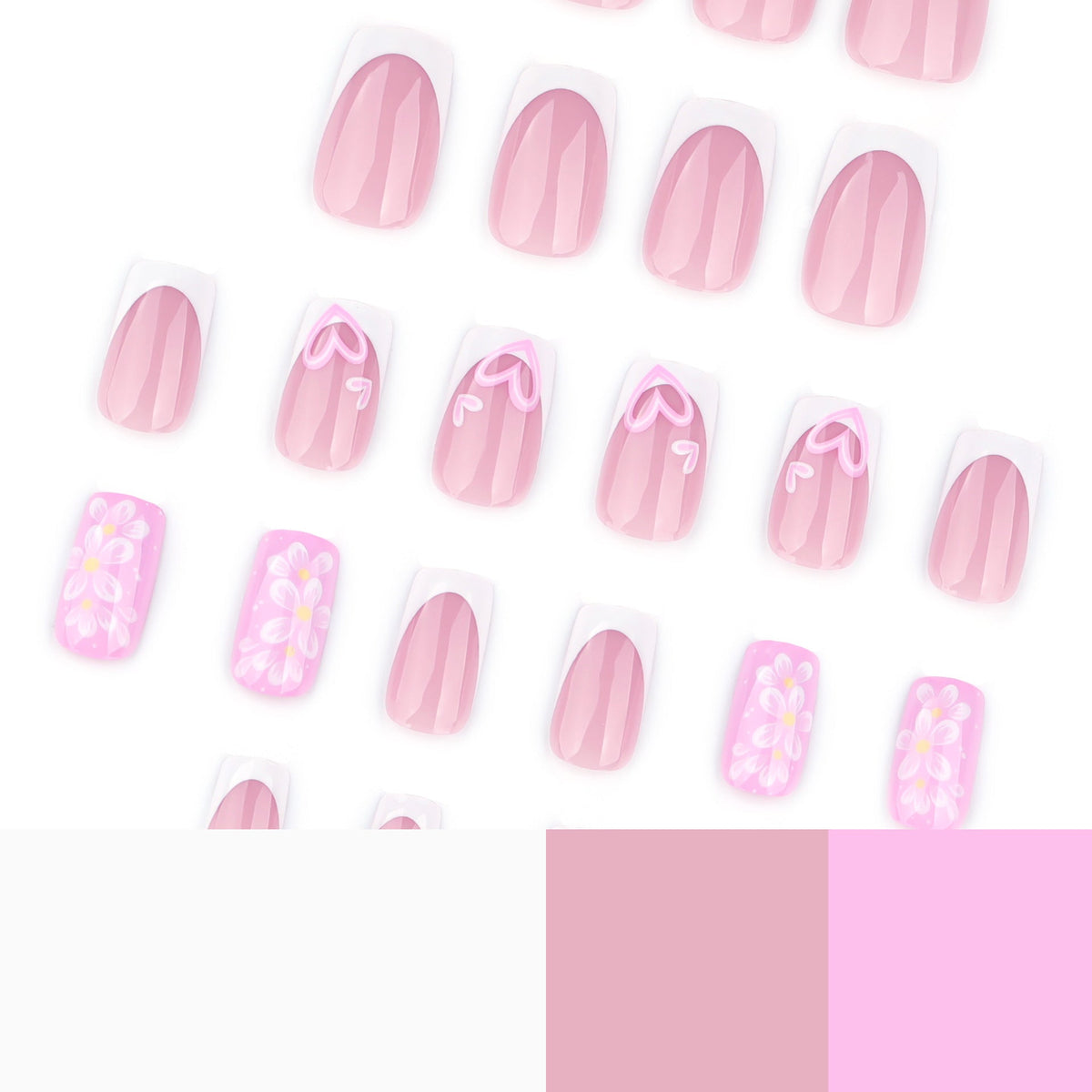 Spring and summer new products, flower love wearing nail French white manicure, medium and short square nail fake – Image 4