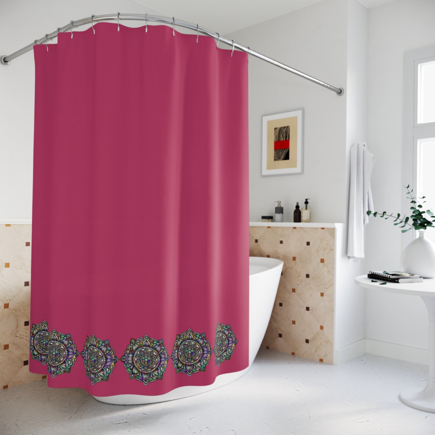 Vibrant Boho Shower Curtain, Decorative Bathroom Accent, Modern Home Decor, Gift for New Homeowners, Cozy Bathroom Essential