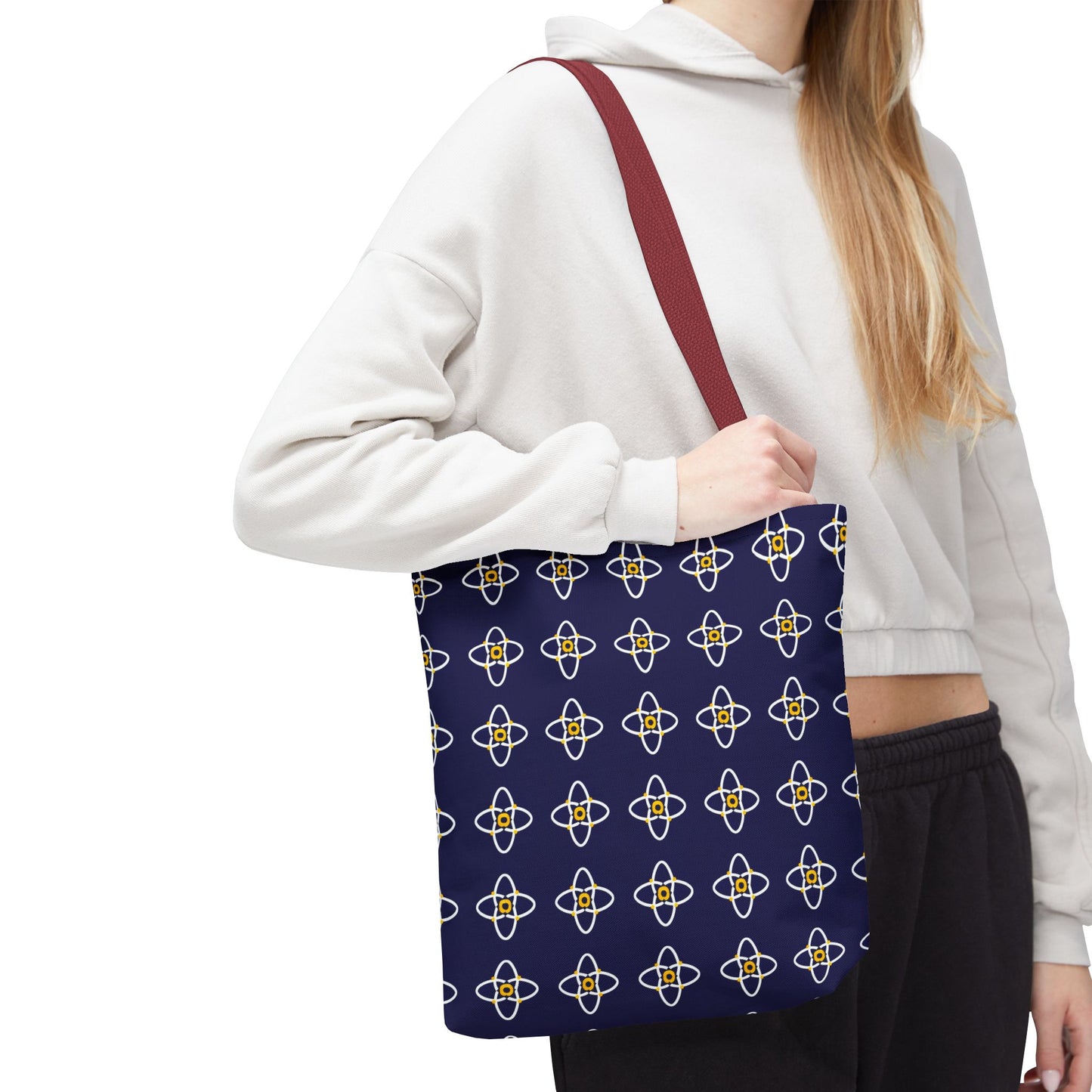 Navy Geo Floral Pattern Tote Bag — Reusable Everyday Shopping Tote
