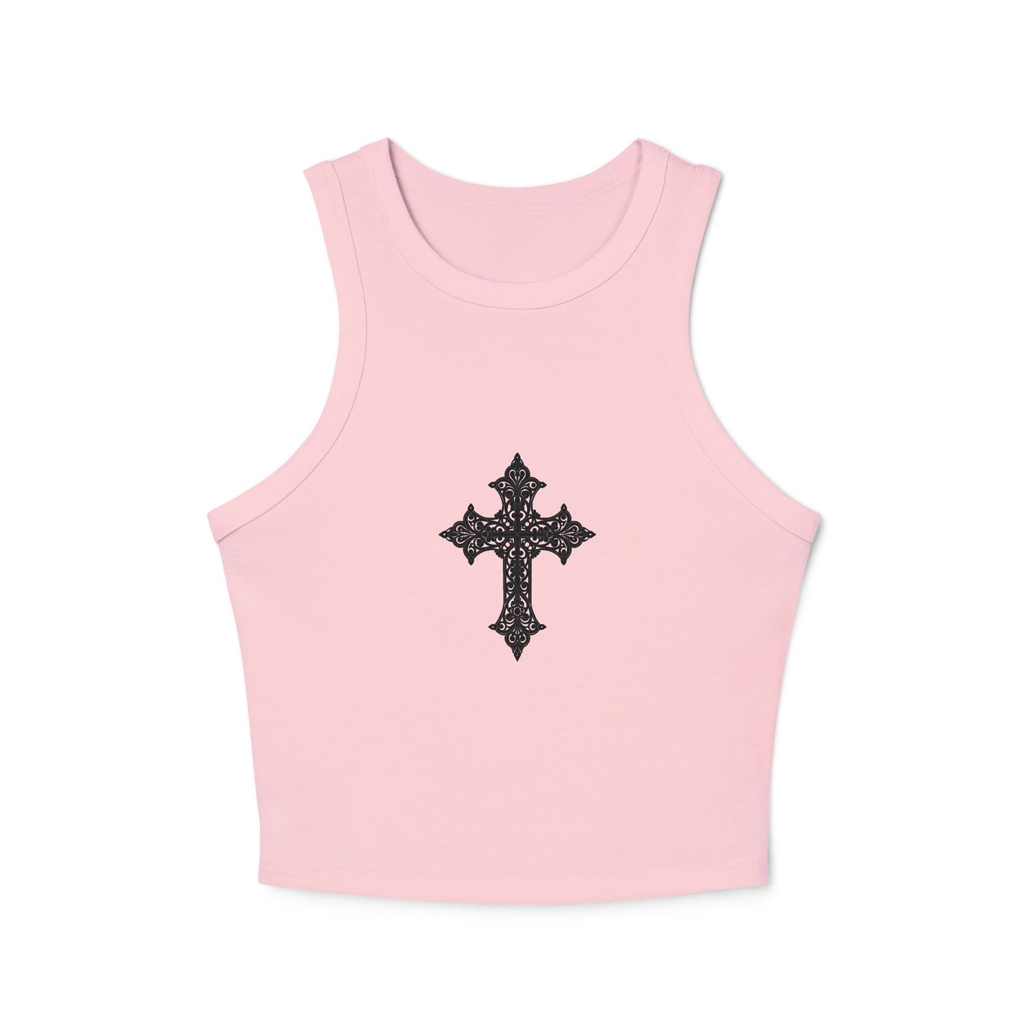 Chic Women's Crop Tank Top with Cross Design, Gym Wear, Casual Summer Top, Festival Fashion, Spiritual Style