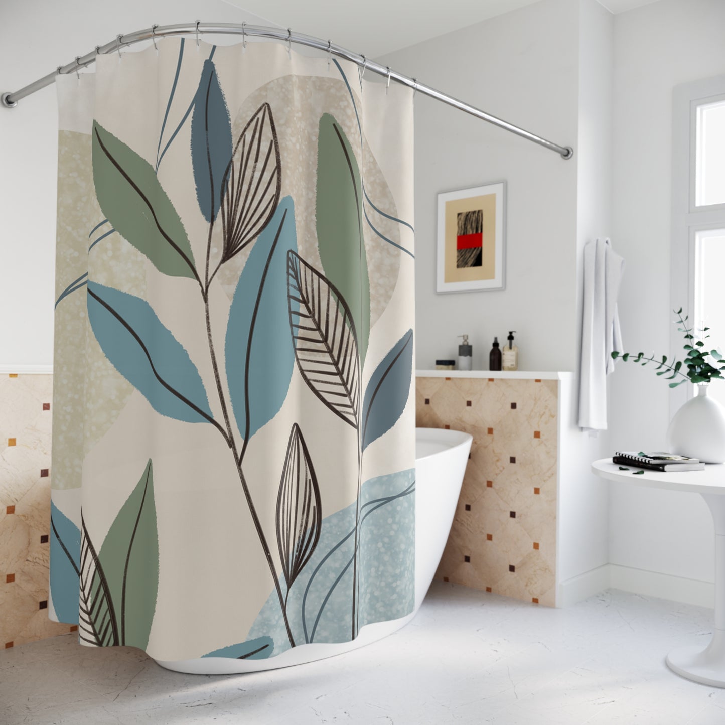 Botanical Pattern Shower Curtain, Elegant Bathroom Decor, Leaf Design, Eco-Friendly Home Accessory, Perfect for Spa Vibes