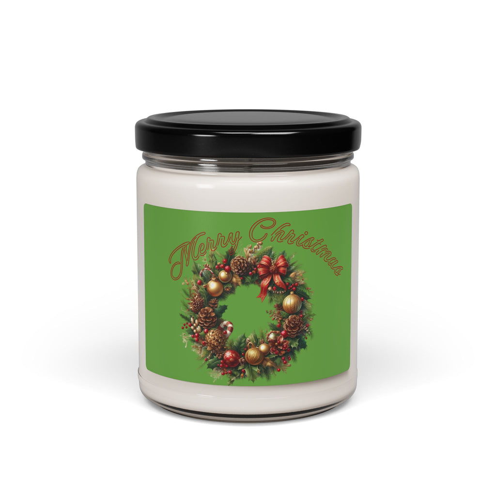 Christmas Wreath Scented Soy Candle — 9oz Holiday Aromatherapy Jar (Merry Christmas)