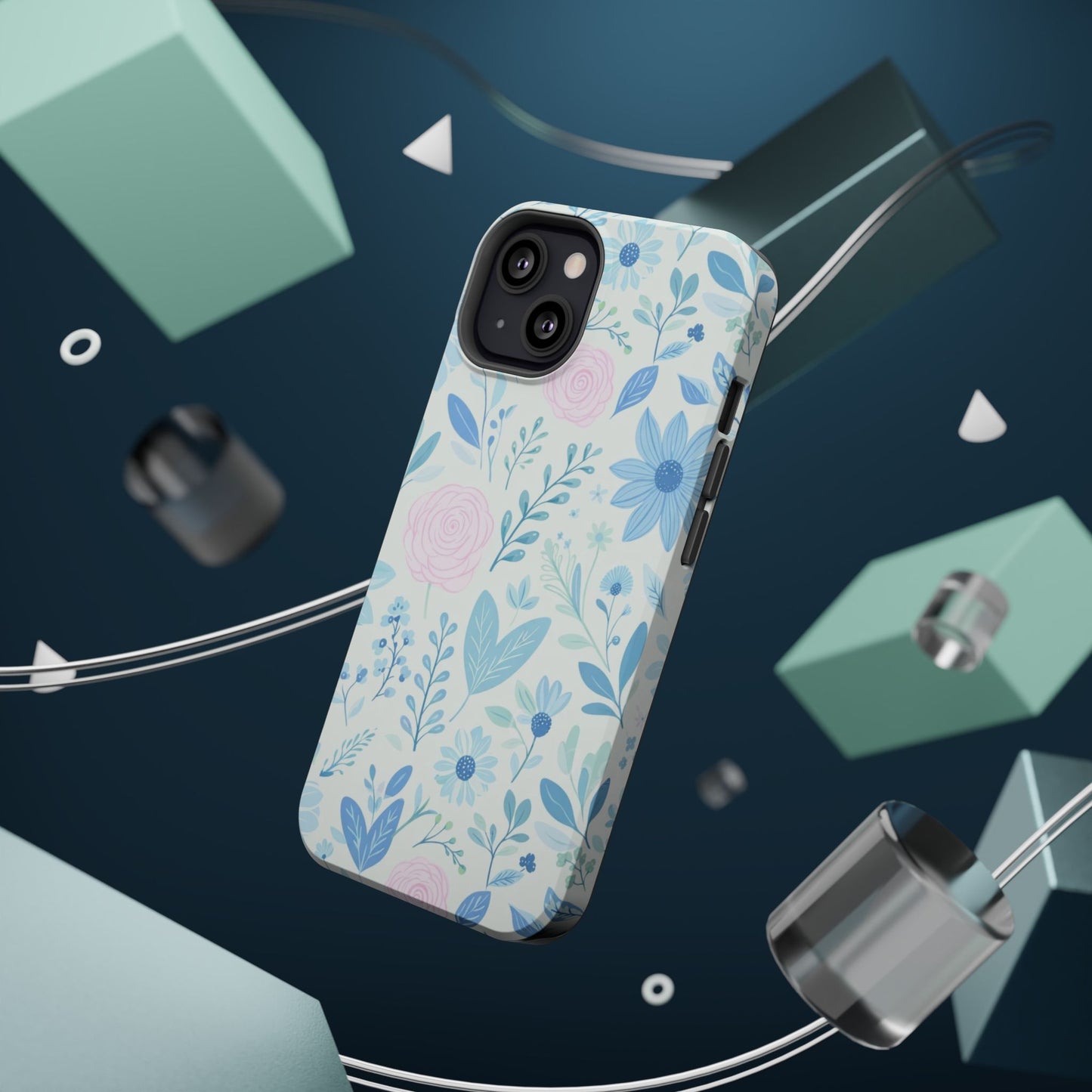 Floral Pastel Magnetic Impact Phone Case — Blue & Pink Botanical Design