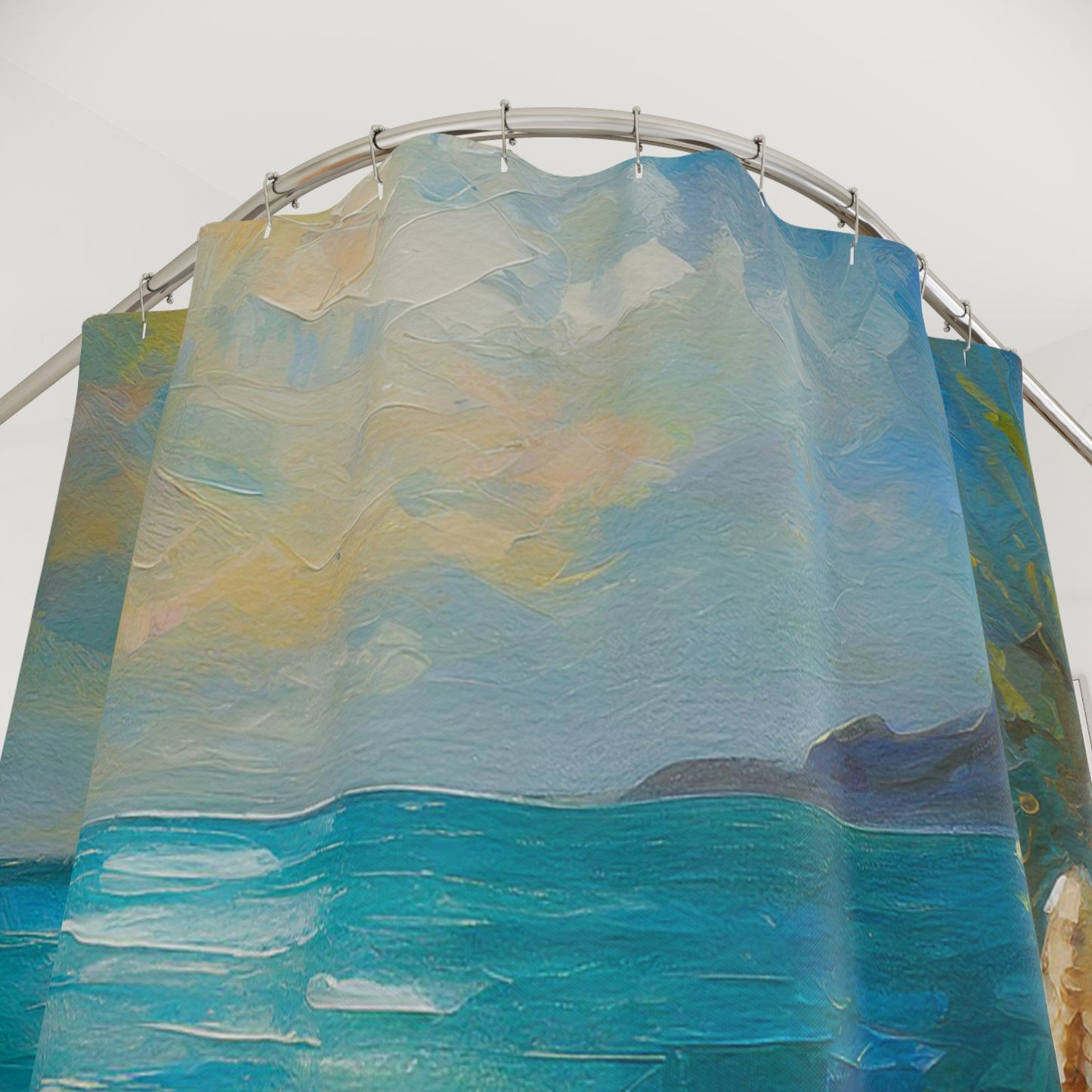 Ocean Seashell Shower Curtain — Coastal Beach Bathroom Decor with Starfish