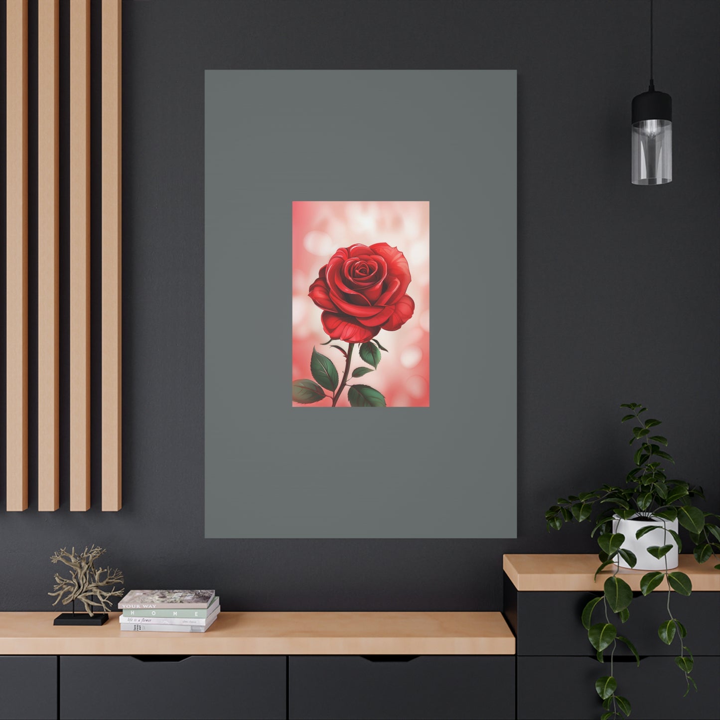 Red Rose Vertical Matte Canvas Print — Romantic Floral Wall Art