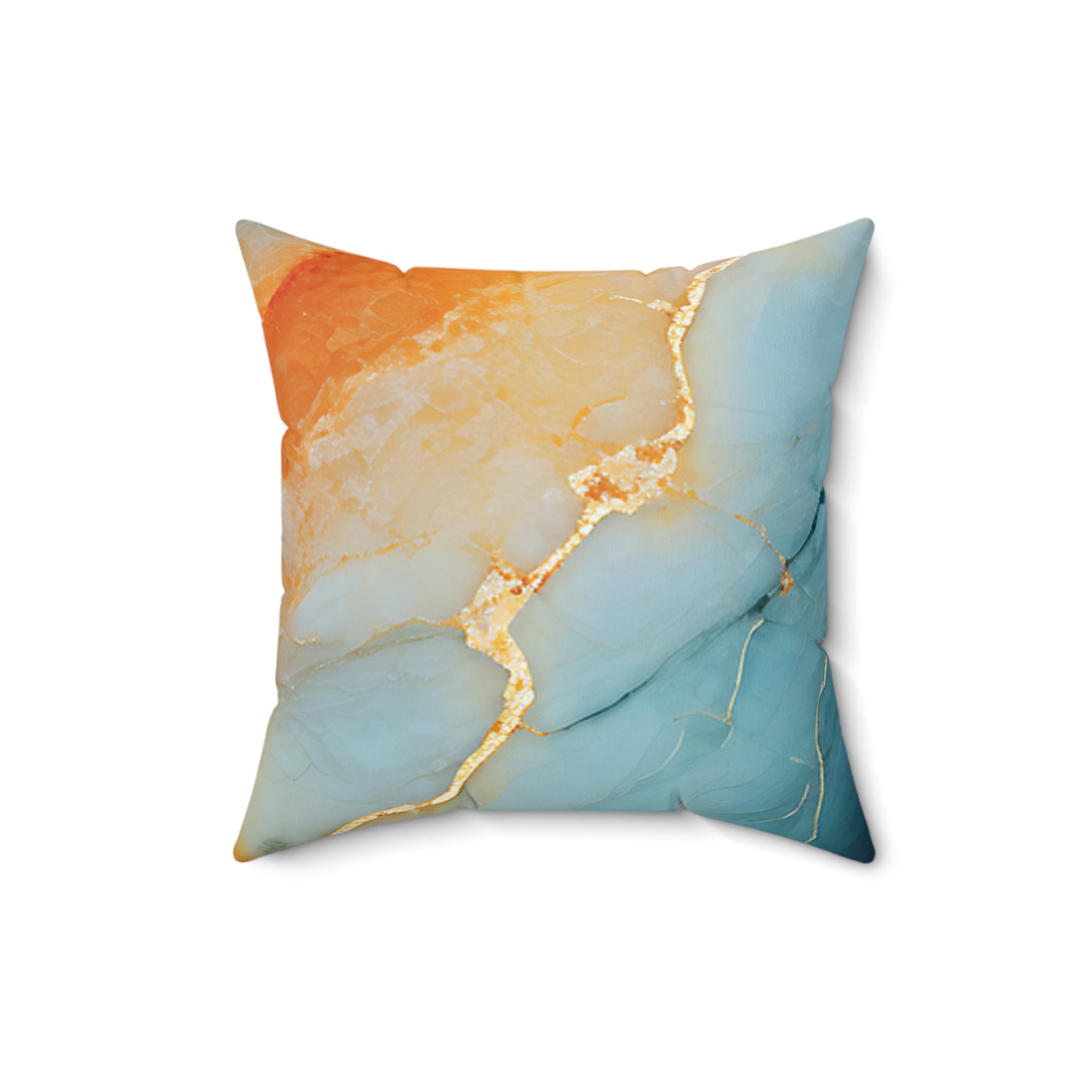 Blue & Gold Marble Decorative Pillow — Turquoise Abstract Square Throw Pillow