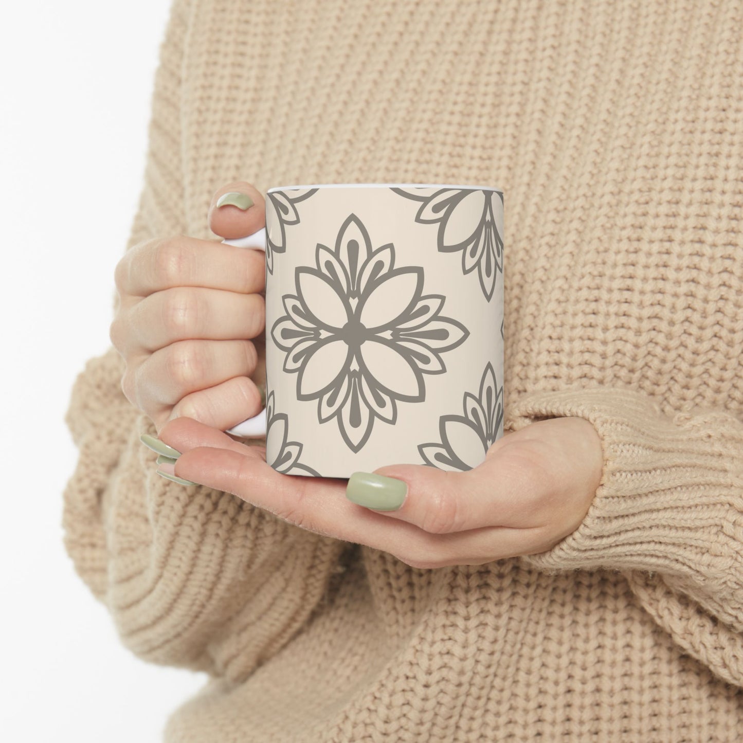 Boho Floral Ceramic Mug, Stylish Coffee Cup, Unique Gift for Her, Cozy Vibes, Home Decor, Tea Lovers, Kitchen Essential