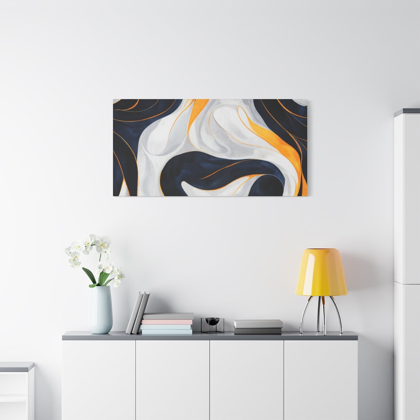 Abstract Navy & Gold Swirl Matte Canvas Wall Art