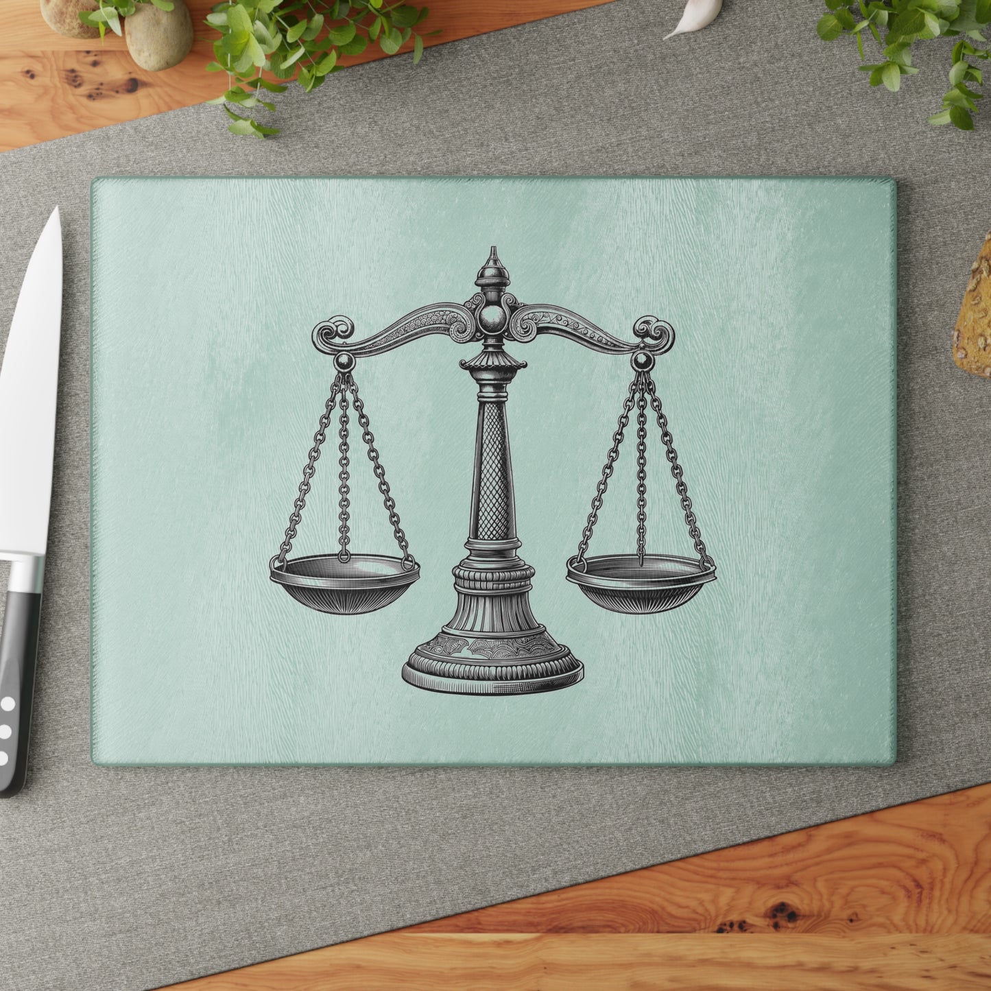 Elegant Justice Scale Glass Cutting Board, Gift for Lawyers, Kitchen Decor, Unique Wedding Gift, Housewarming Gift, Legal Theme