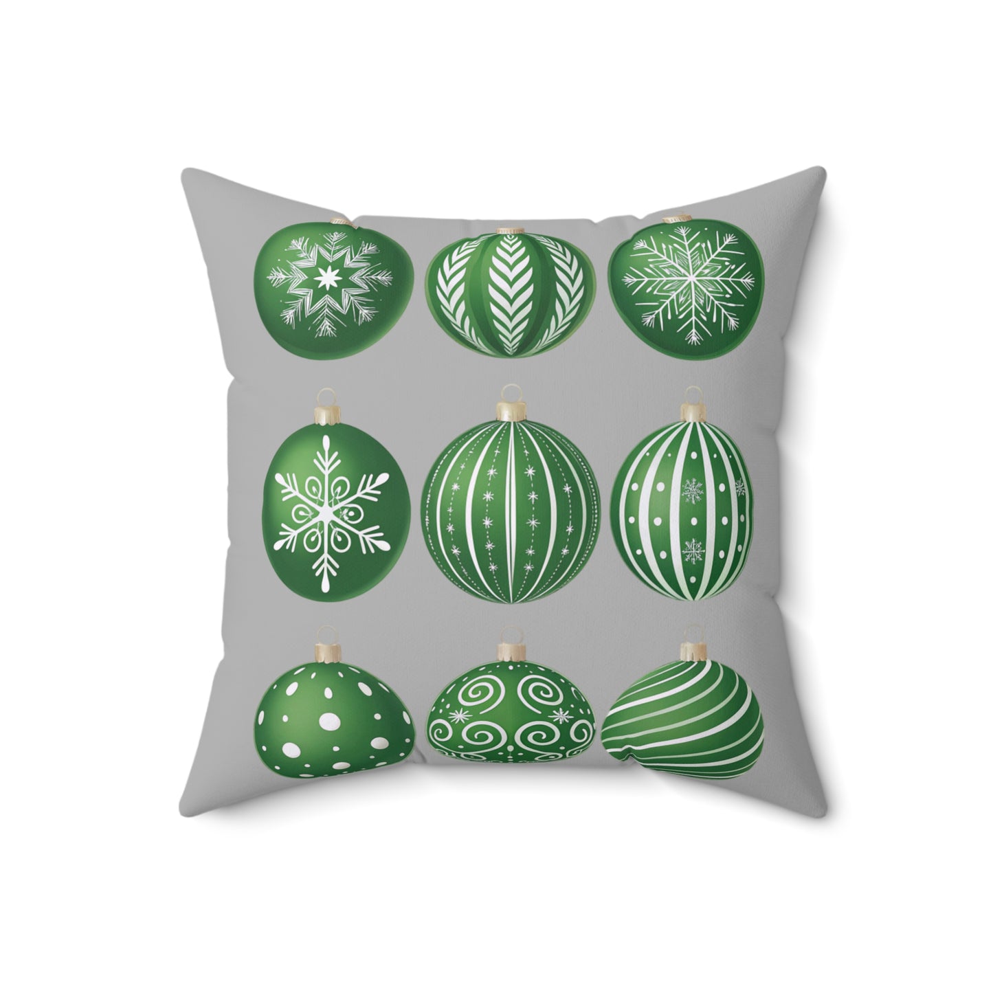 Christmas Ornament Pillow, Cozy Holiday Decor, Winter Home Accent, Gift for Christmas Lovers, Green and Gray Pillow