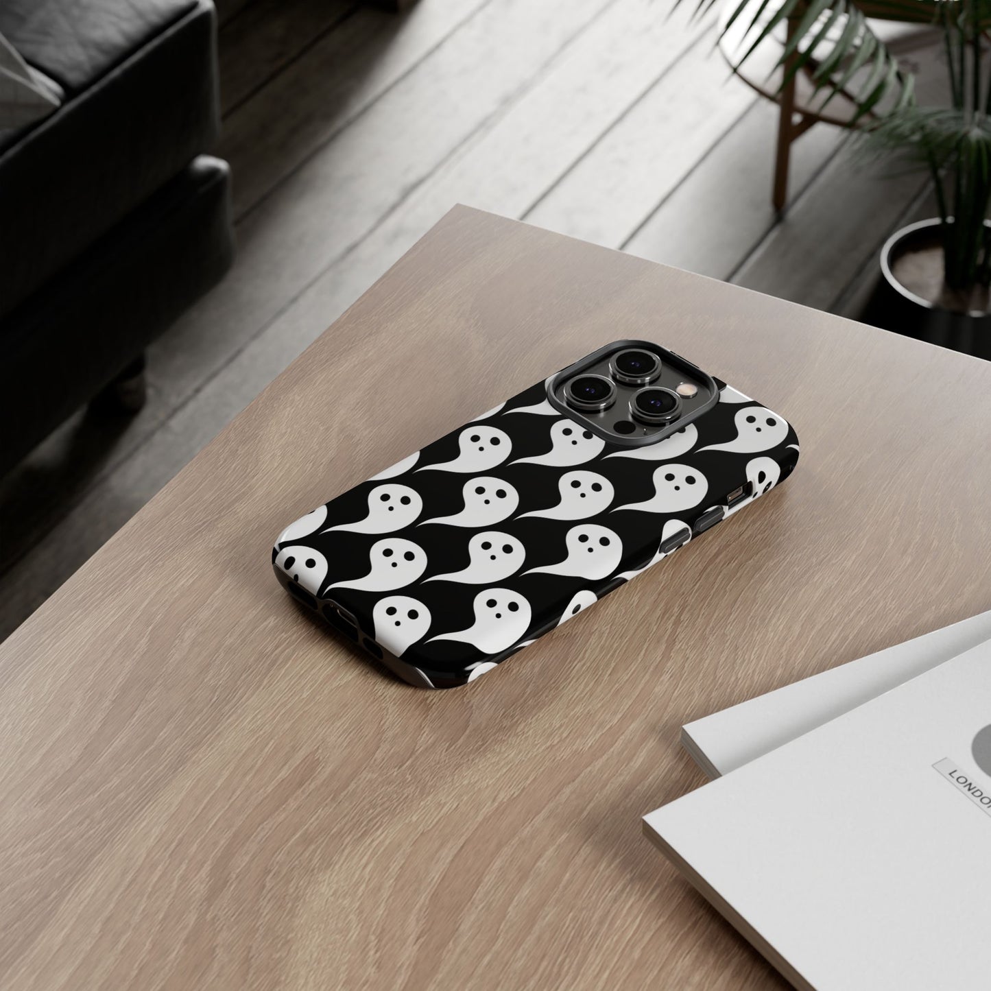 Ghost Pattern Phone Case, Cute Ghost Cell Phone Cover, Halloween Accessory, Spooky Gift, Black and White Phone Case