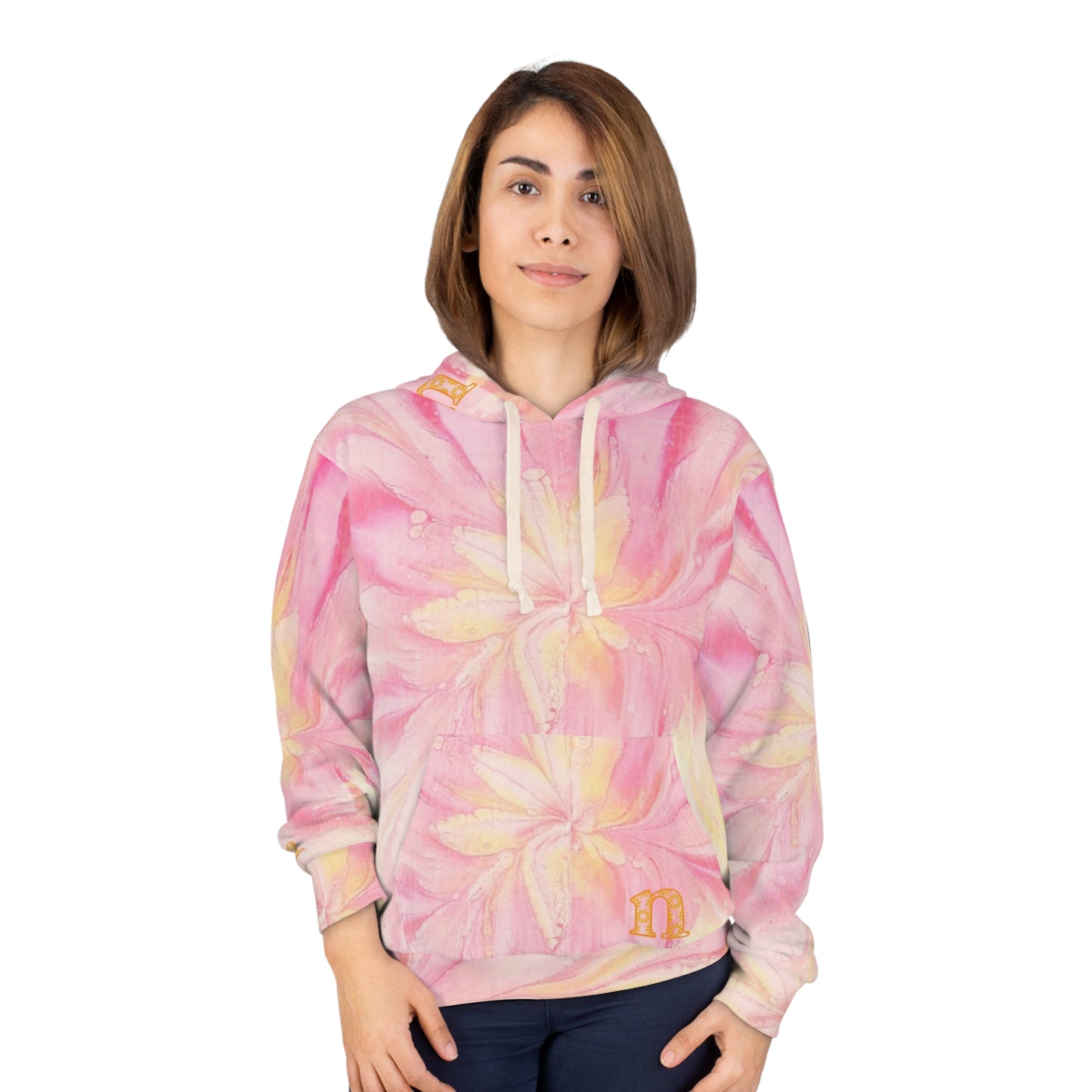 Floral Pink Unisex Pullover Hoodie, AOP Sweatshirt, Cozy Spring Wear, Gift for Her, Trendy Aesthetic Fashion