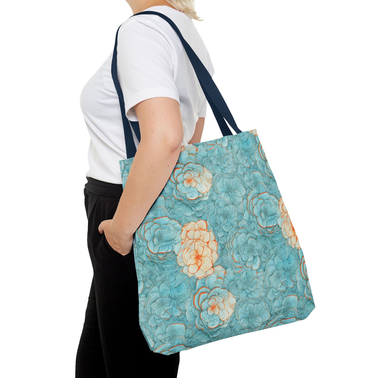 Floral Watercolor Tote Bag — Teal Succulent Pattern