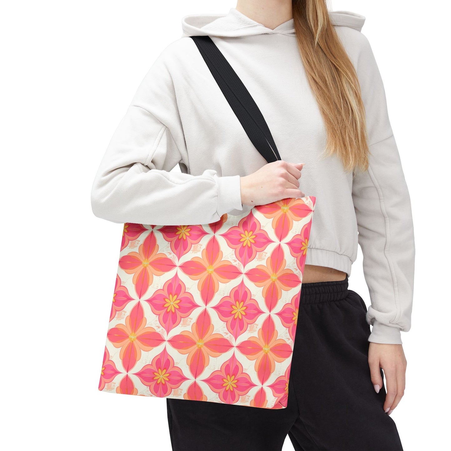 Pink Floral Geometric Tote Bag — All-Over Print Reusable Shopper