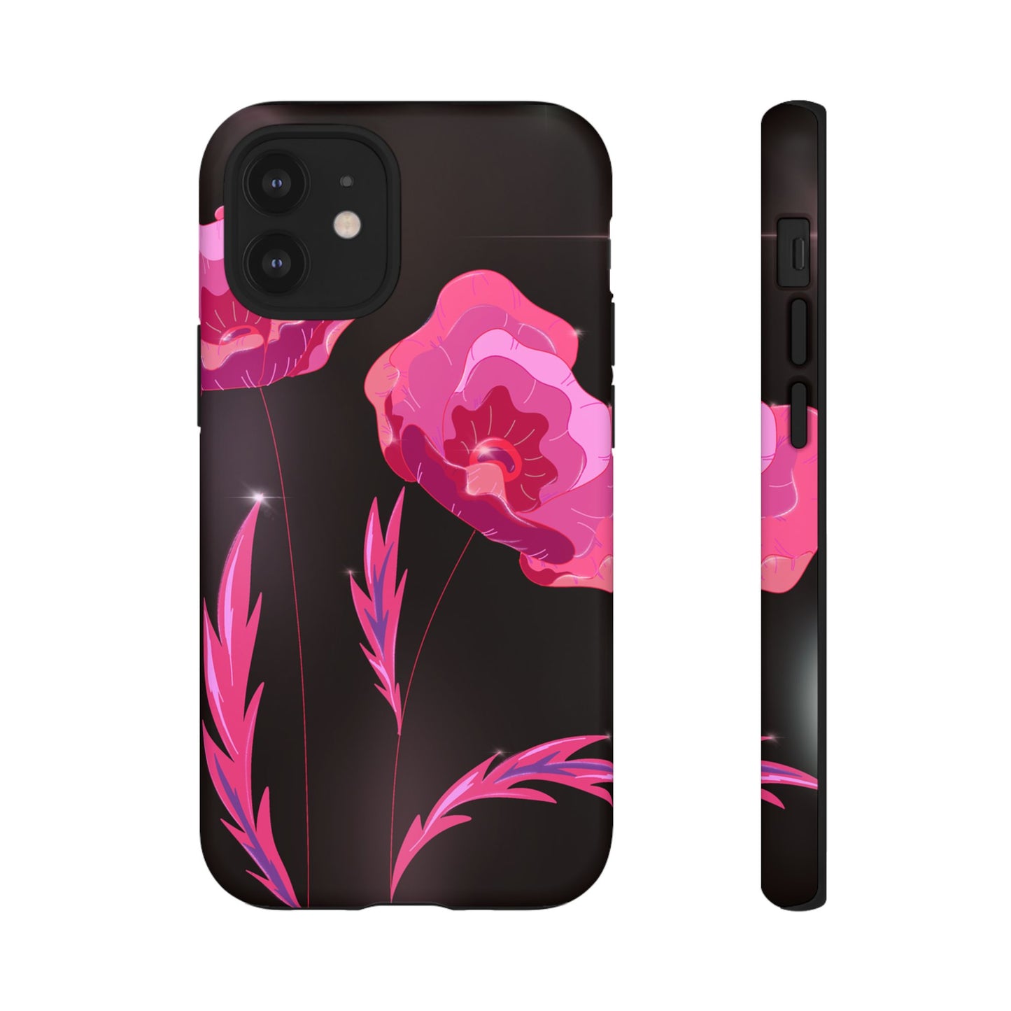 Floral iPhone Case | Tough Cases with Pink Poppy Design, Elegant Flower Phone Cover, Gift for Her, Spring Accessories, Chic Tech