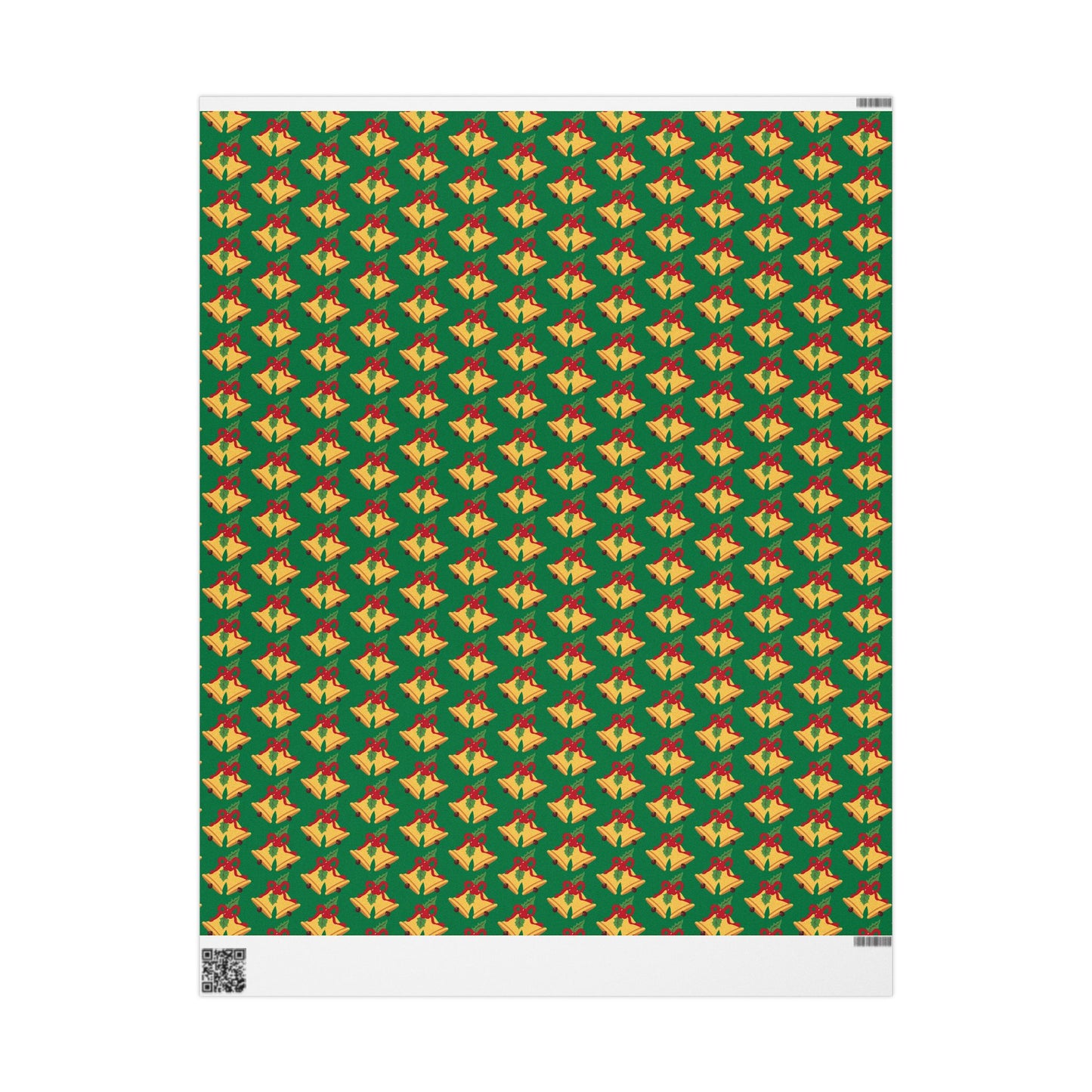 Christmas Bells Wrapping Paper Roll — Green Holly Holiday Gift Wrap