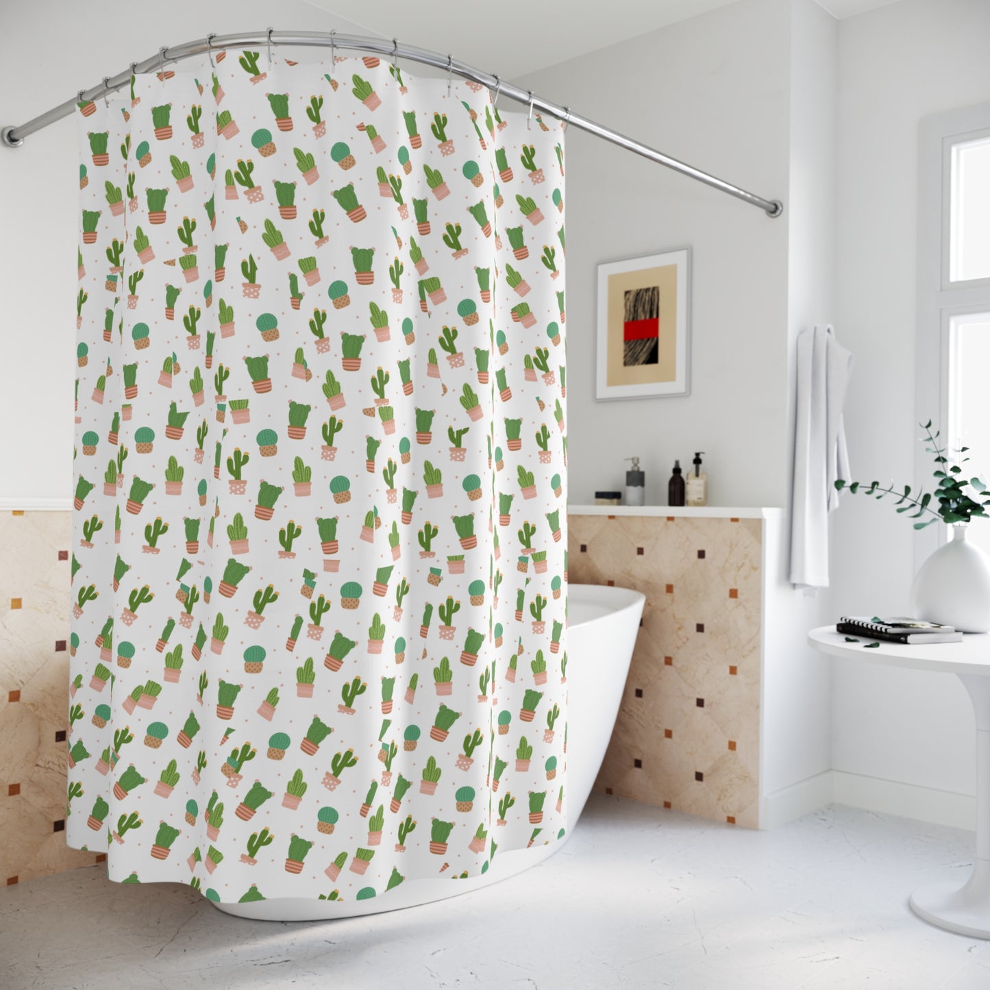 Cacti Shower Curtain - Tropical Bathroom Decor, Plants Lover Gift, Bohemian Home, Unique Gift for Housewarming, Cute Bathroom Accessory