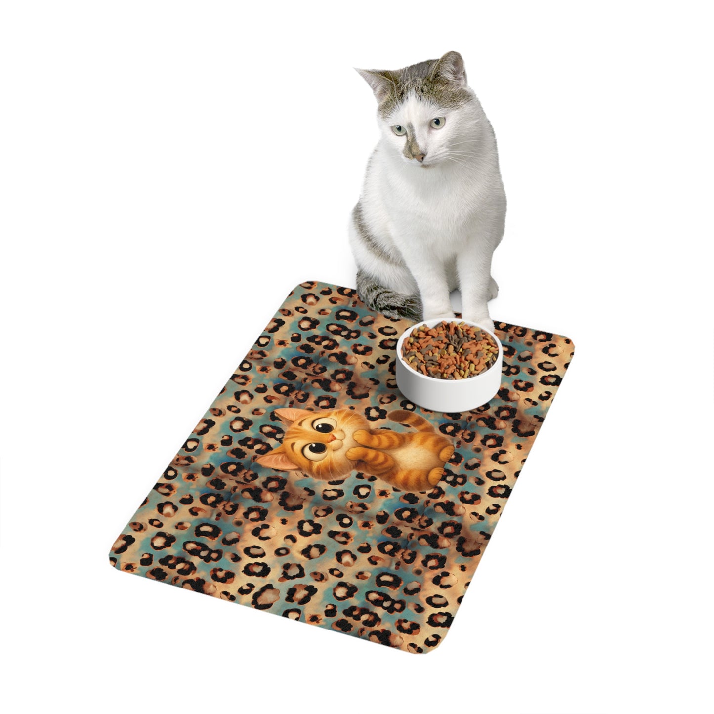 Leopard Print Pet Food Mat (12x18) — Stylish Non-Slip Feeding Placemat for Cats & Small Dogs