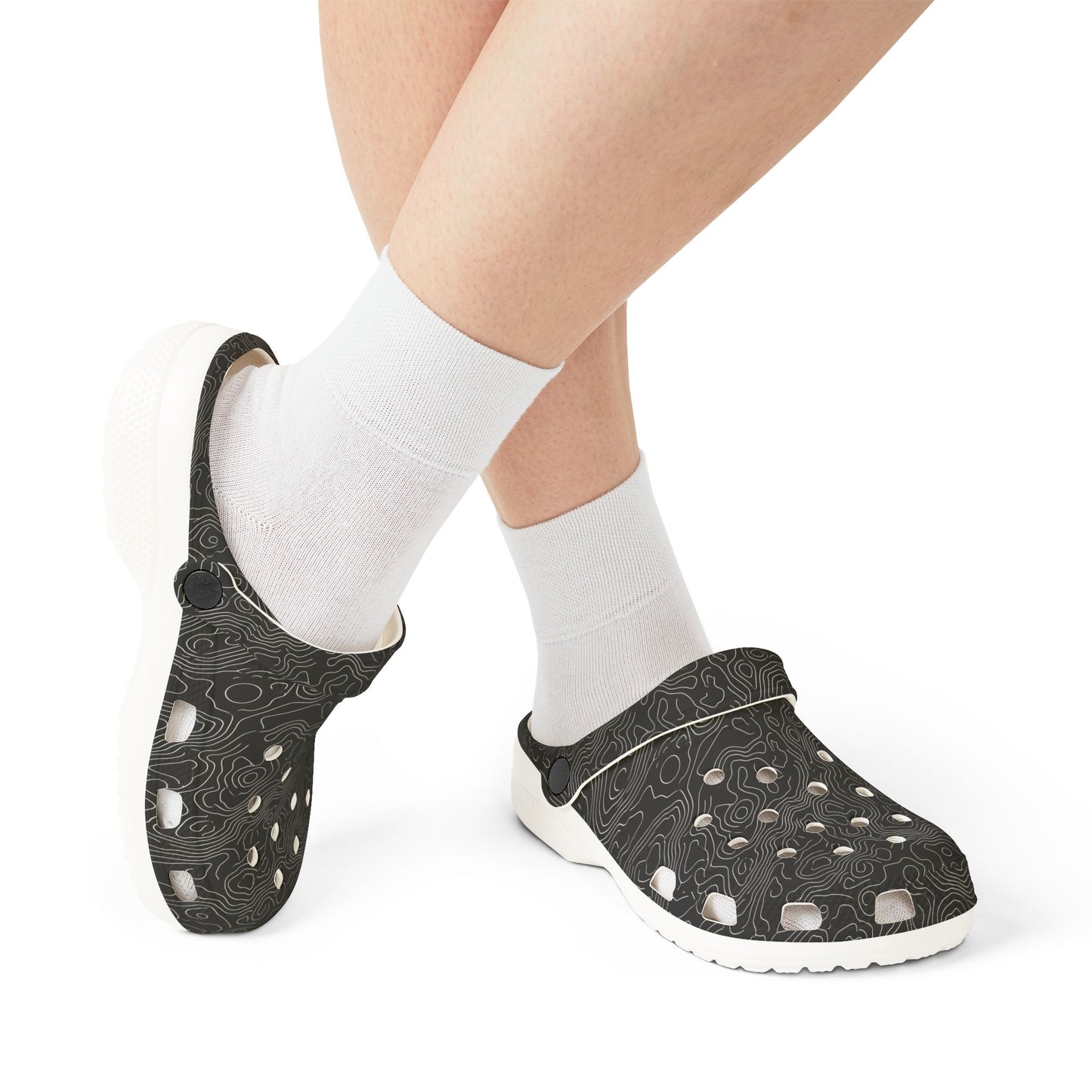 EVA Foam Clogs — Lightweight Black Swirl Slip‑On Shoes