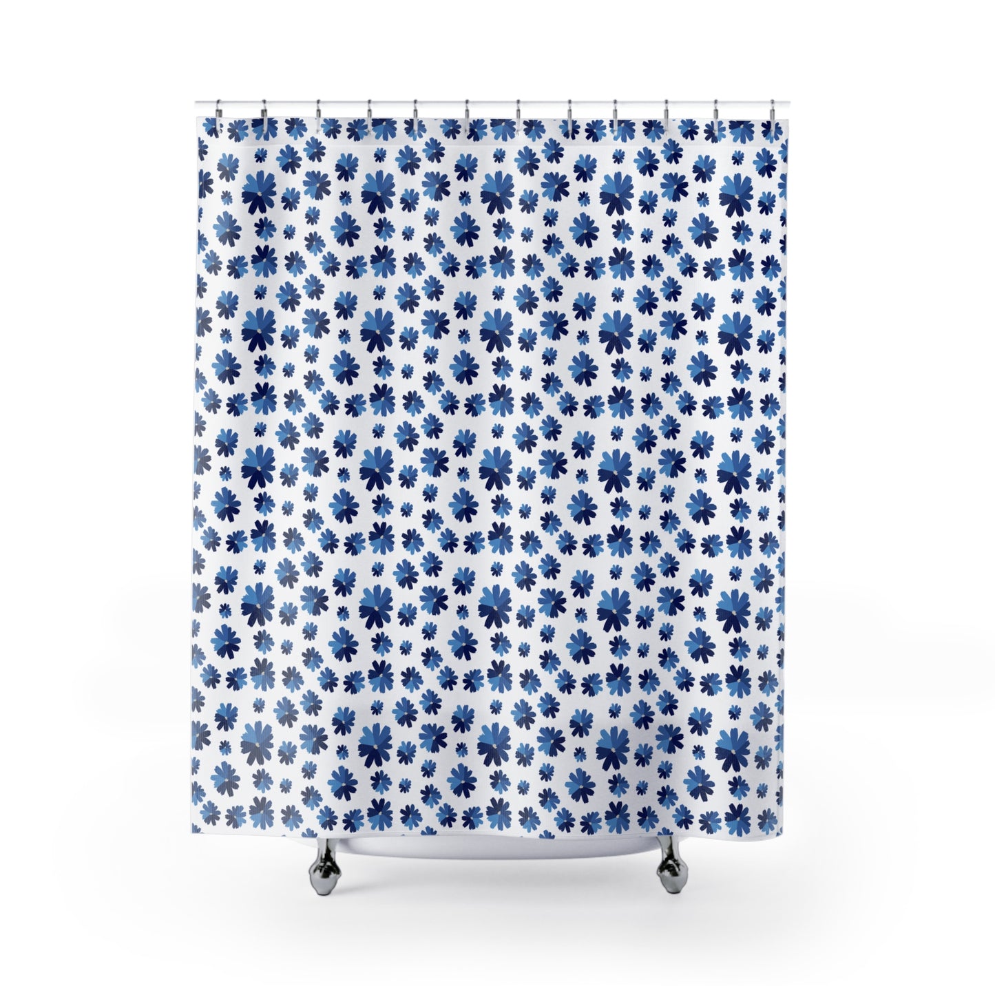 Floral Print Shower Curtain - Vibrant Bathroom Decor, Blue and White, Modern Home Accessory, Gift Idea for Housewarming, Nature Inspired