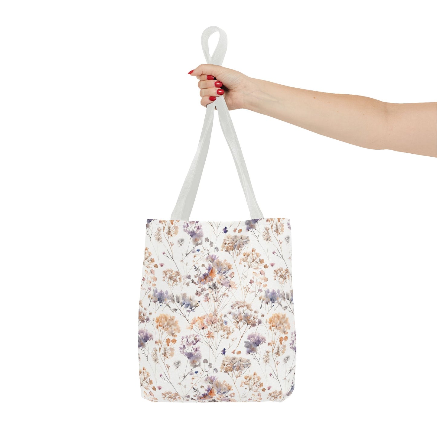 Floral Ditsy Print Tote Bag – Neutral Watercolor Wildflower Market Bag