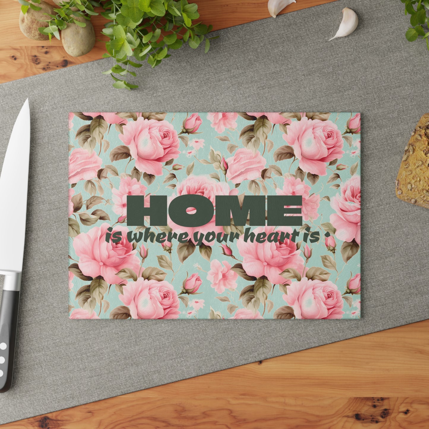 Floral Home Glass Cutting Board, Kitchen Decor, Housewarming Gift, Mother’s Day Gift, Cooking Accessory