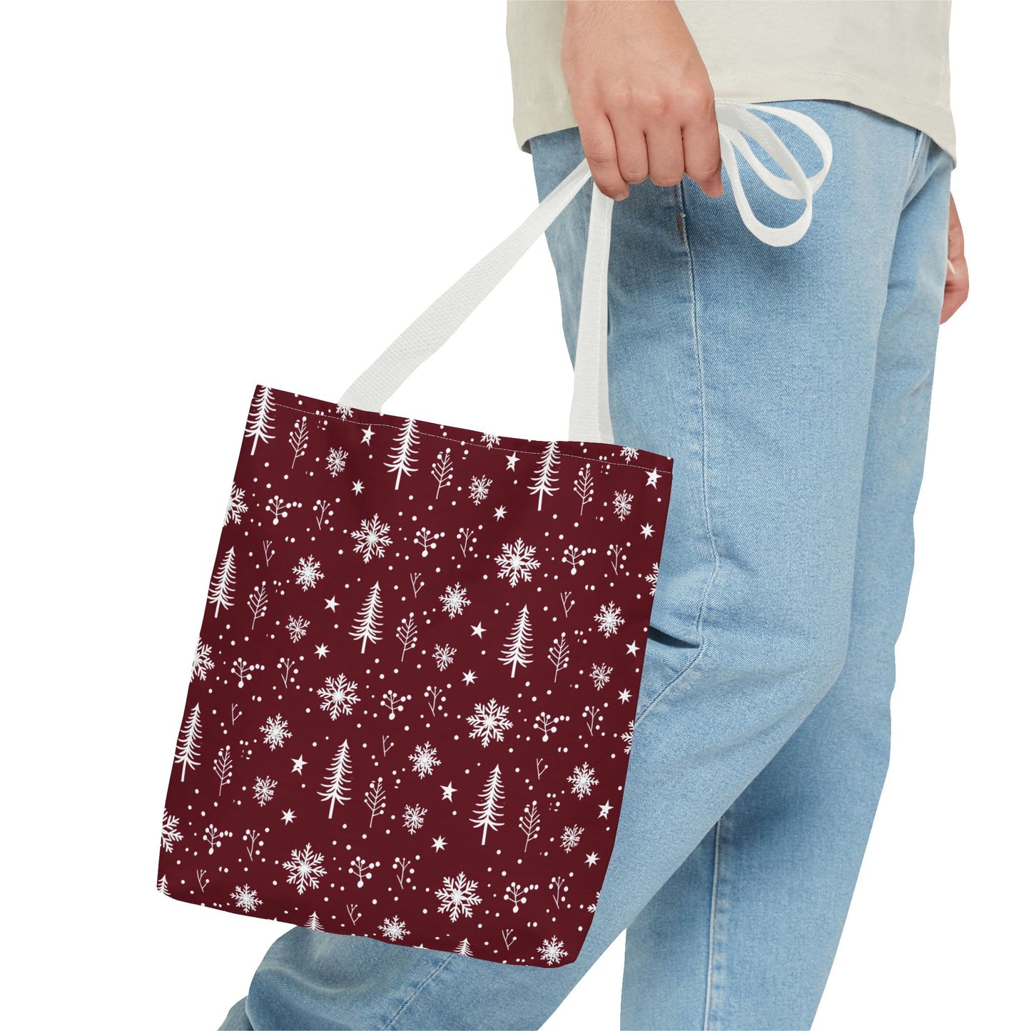 Christmas Snowflake Tote Bag – Burgundy Holiday Patterned Carryall